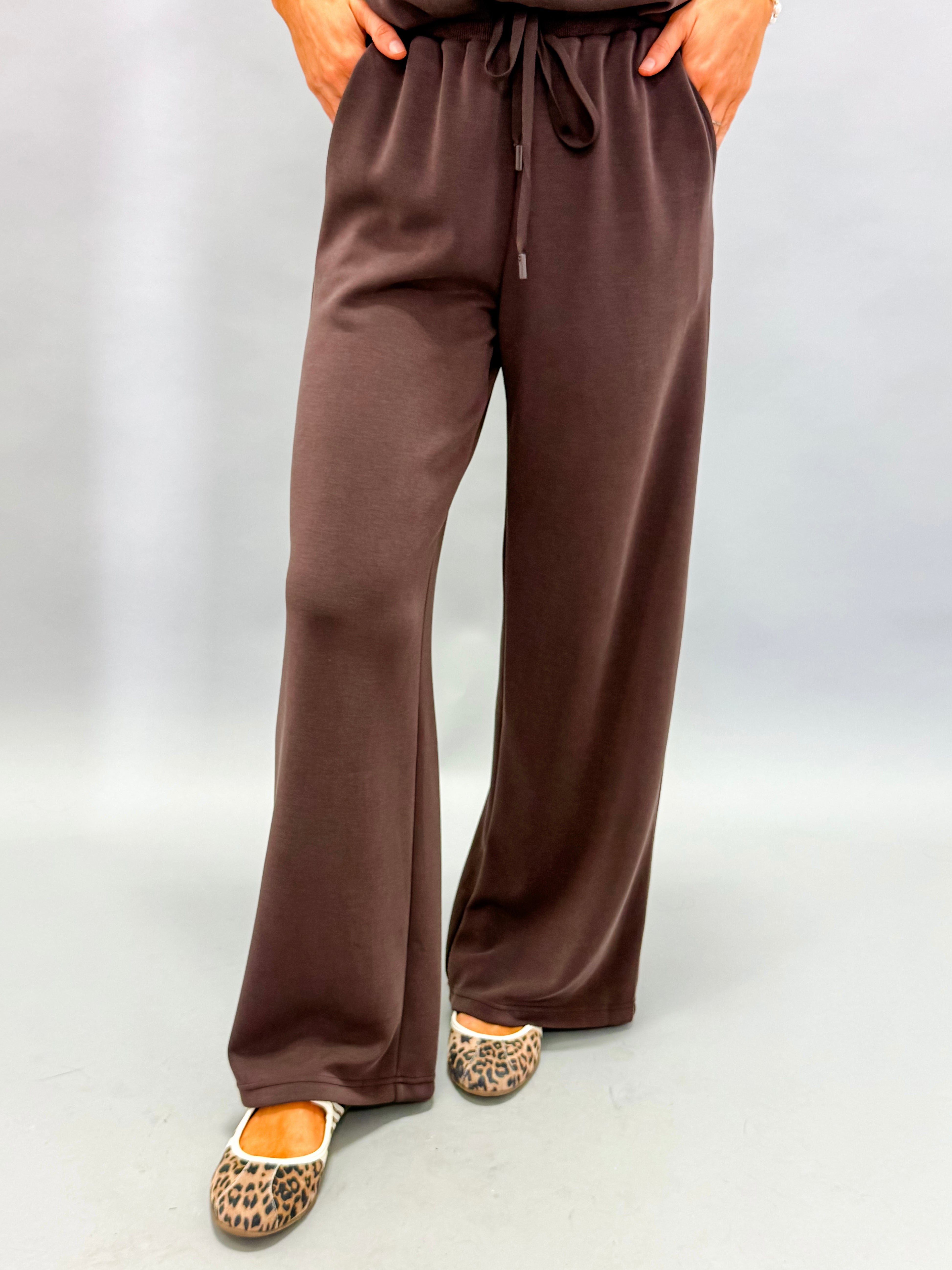 Shayla Modal Wide Leg Pants-Espresso