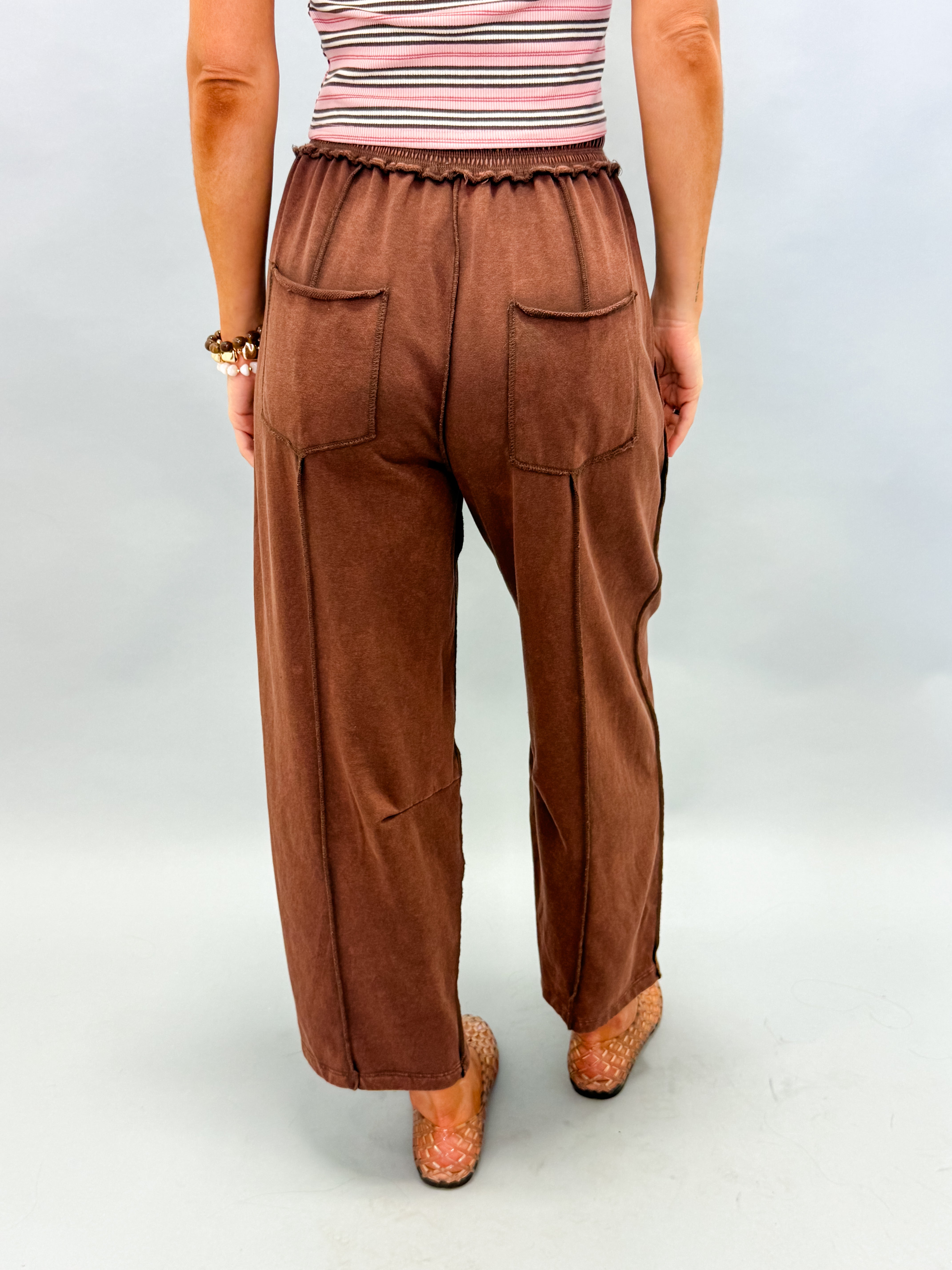Shiloh Mineral Wash Barrel Wide Leg Pants-Chocolate