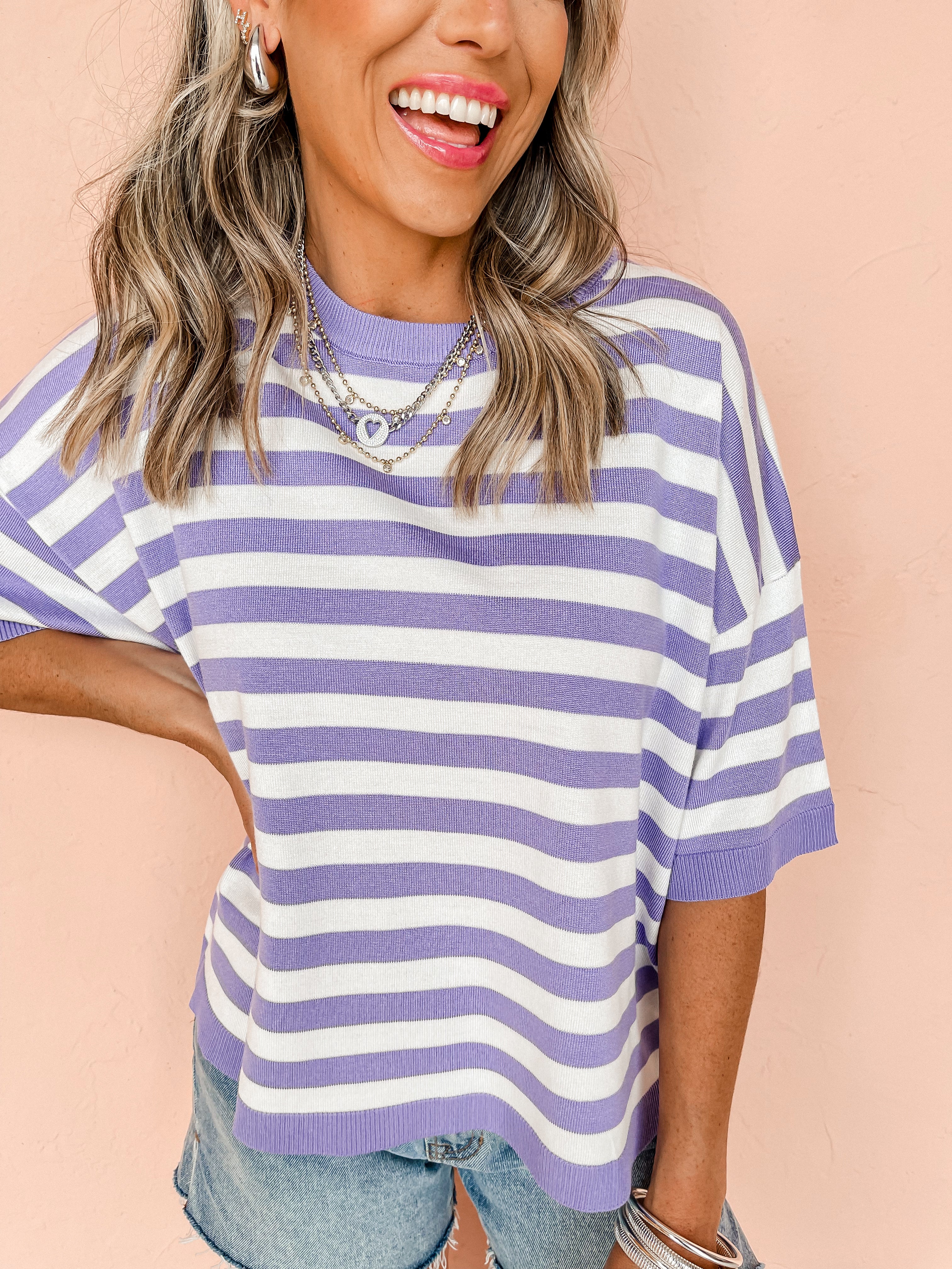 Show Up Striped Knit Top-Lavender