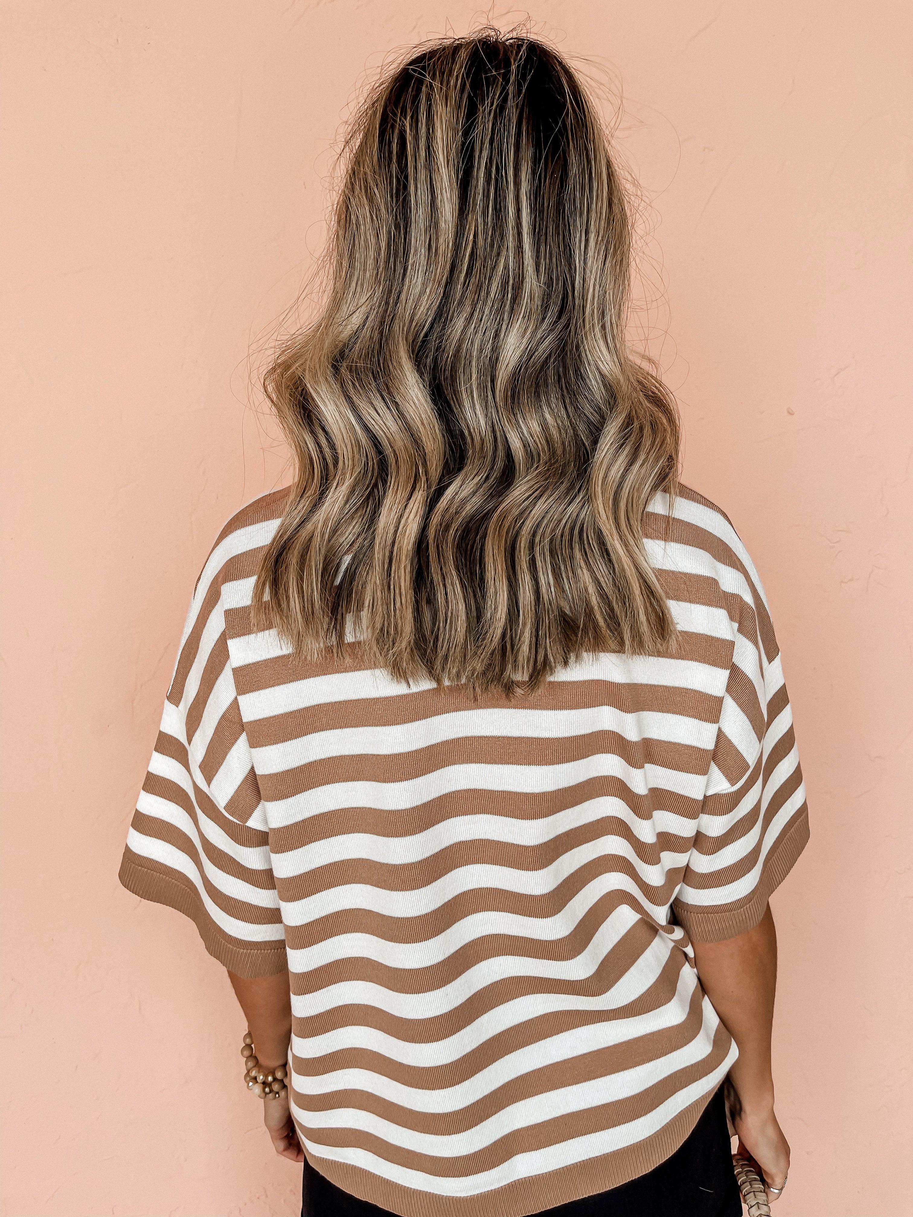 Show Up Striped Knit Top-Taupe