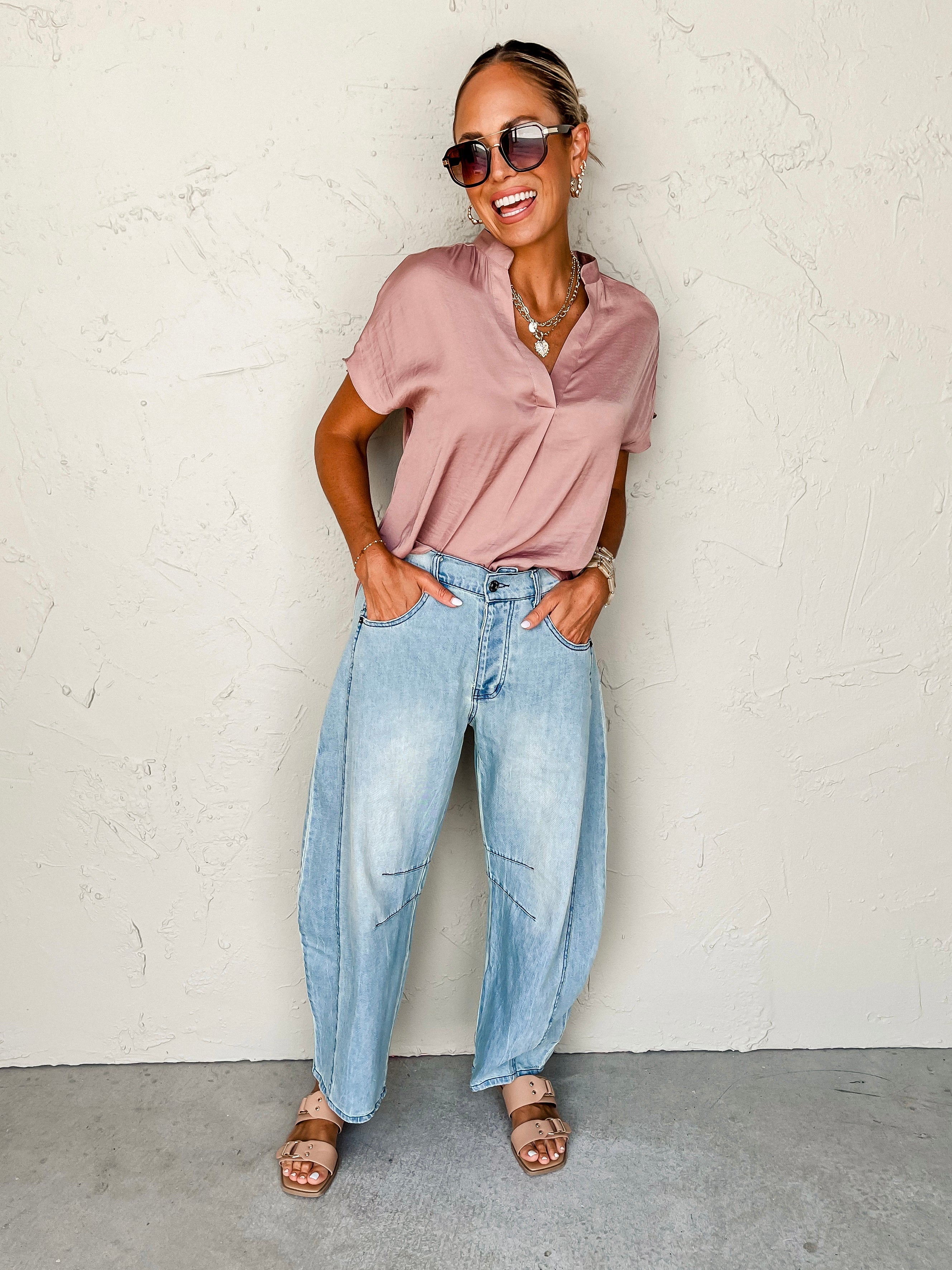 Simply Blissful V Neck Top-Rose