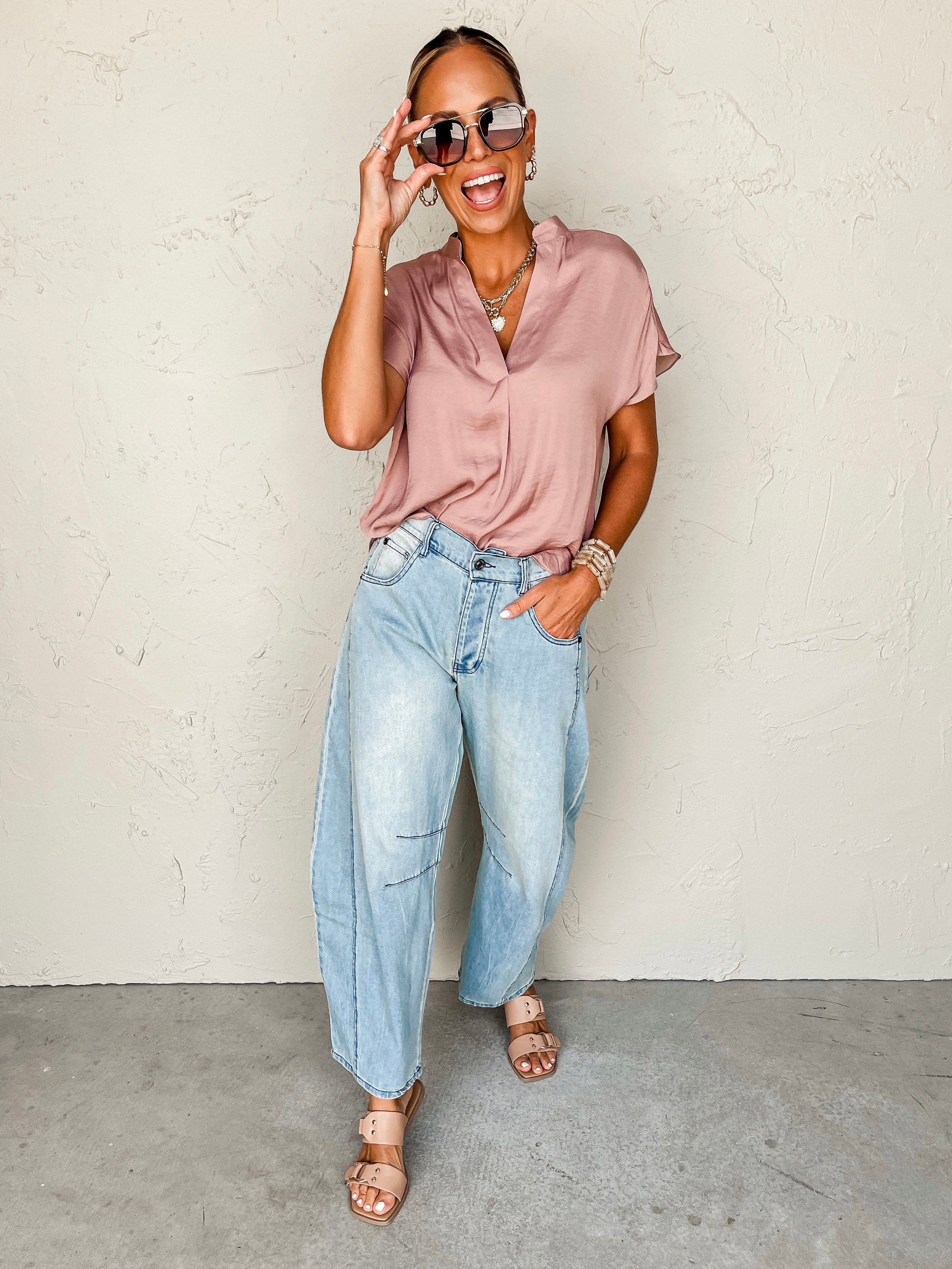 Simply Blissful V Neck Top-Rose