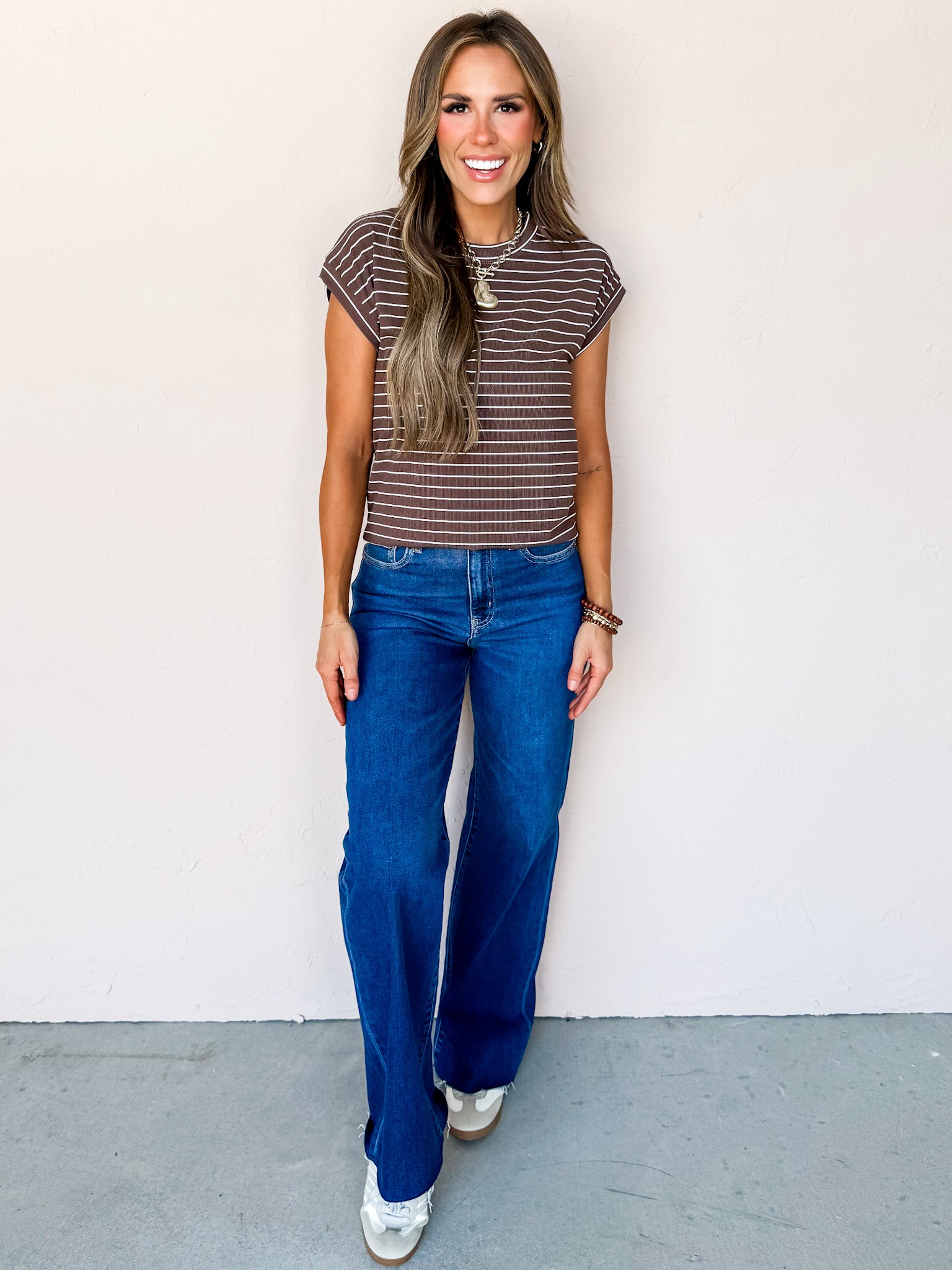 Simply Casual Striped Top-Brown