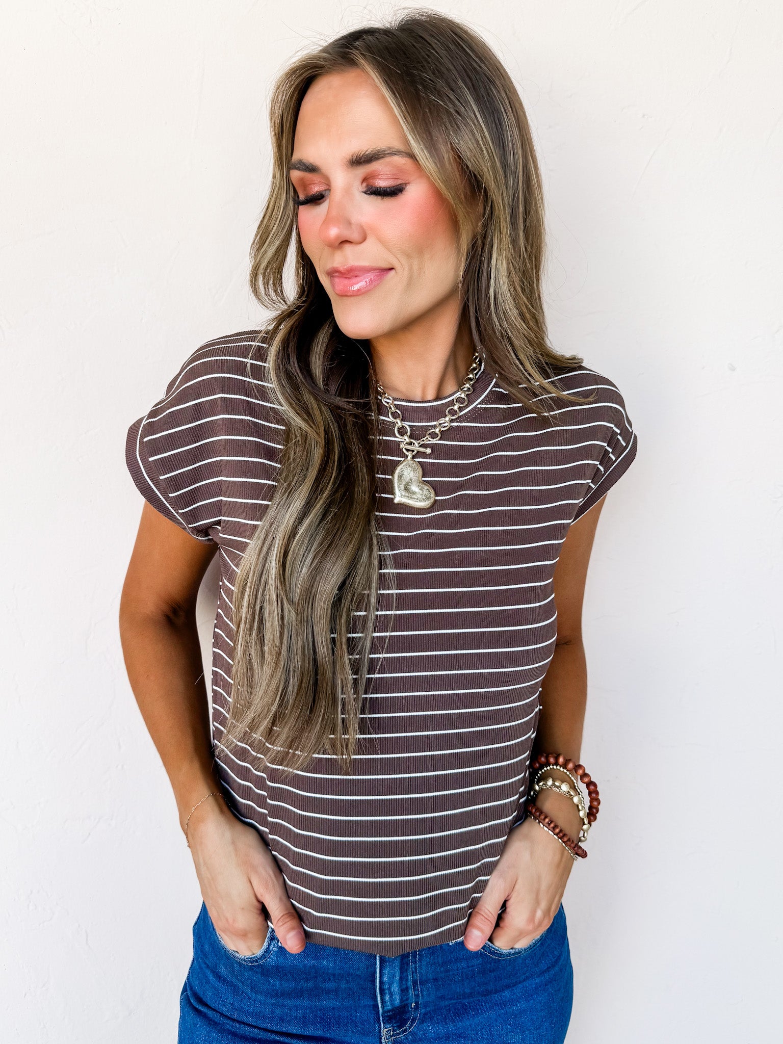 Simply Casual Striped Top-Brown