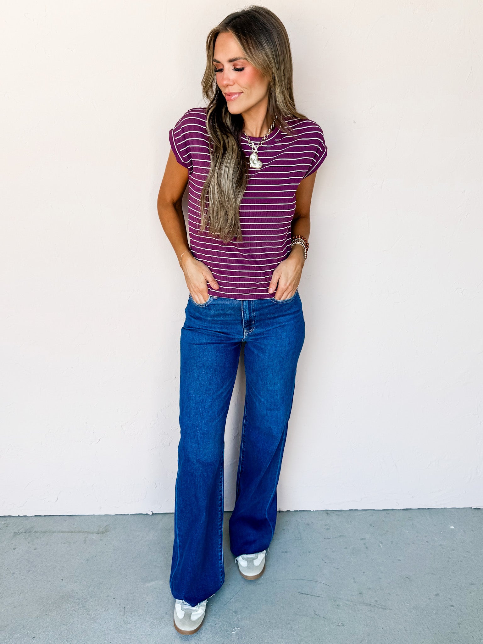 Simply Casual Striped Top-Burgundy