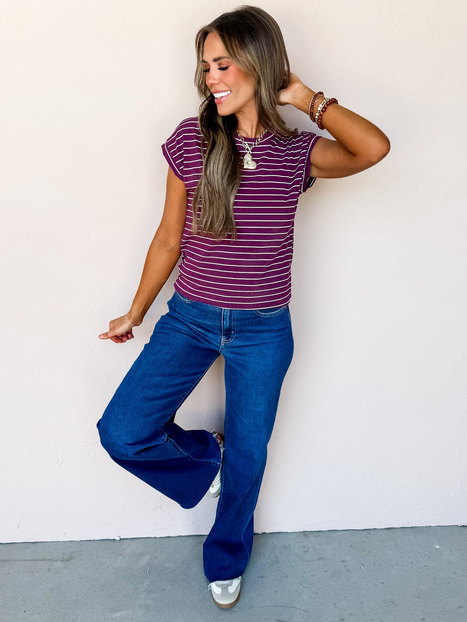 Simply Casual Striped Top-Burgundy