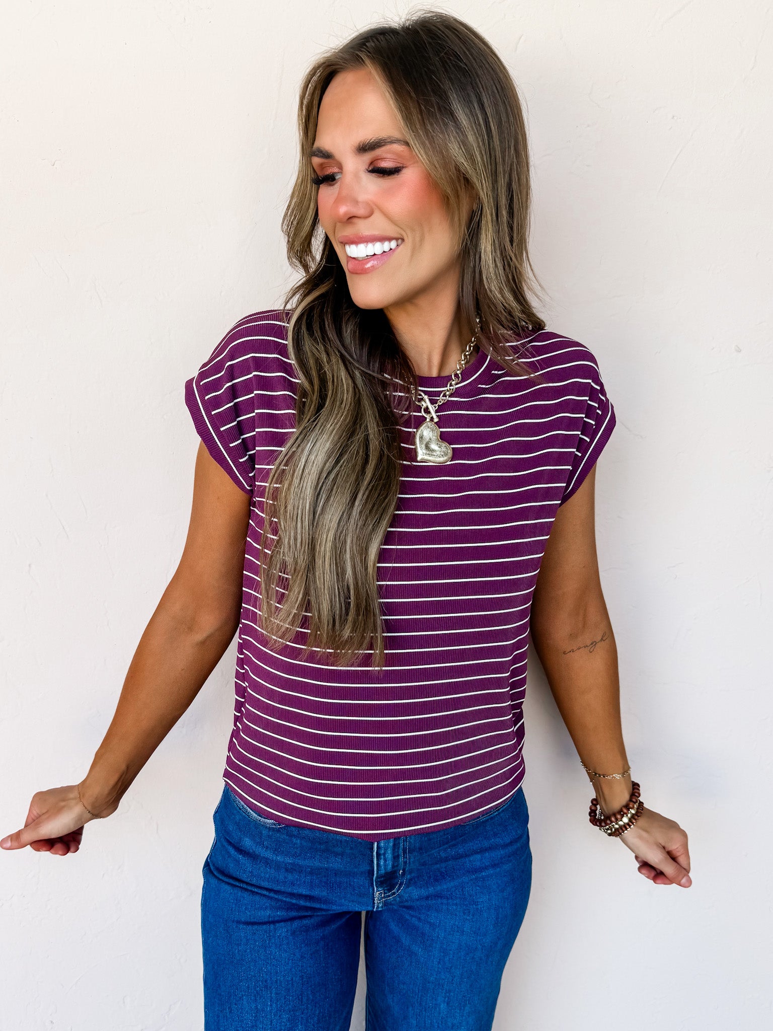 Simply Casual Striped Top-Burgundy