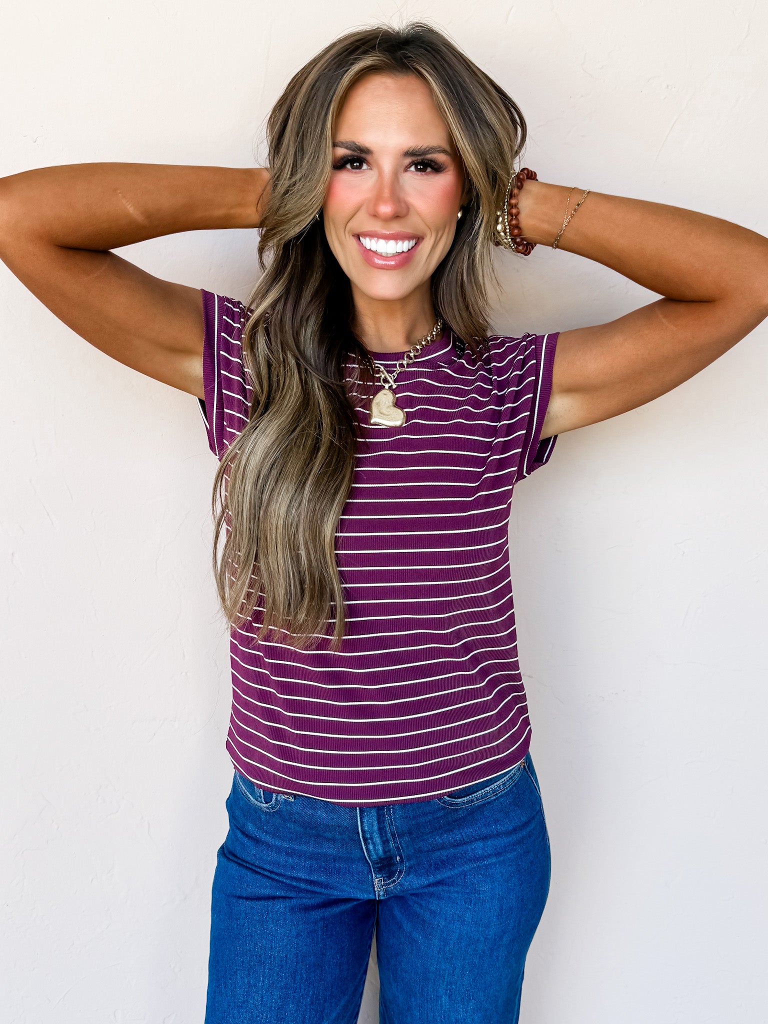 Simply Casual Striped Top-Burgundy