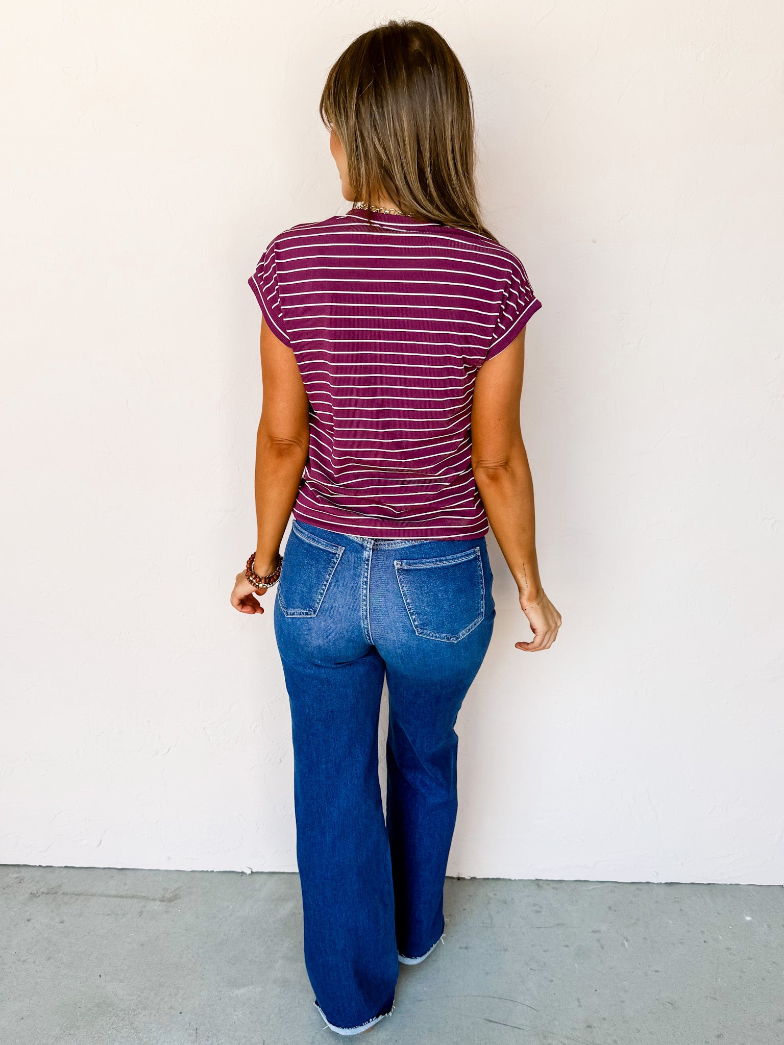 Simply Casual Striped Top-Burgundy