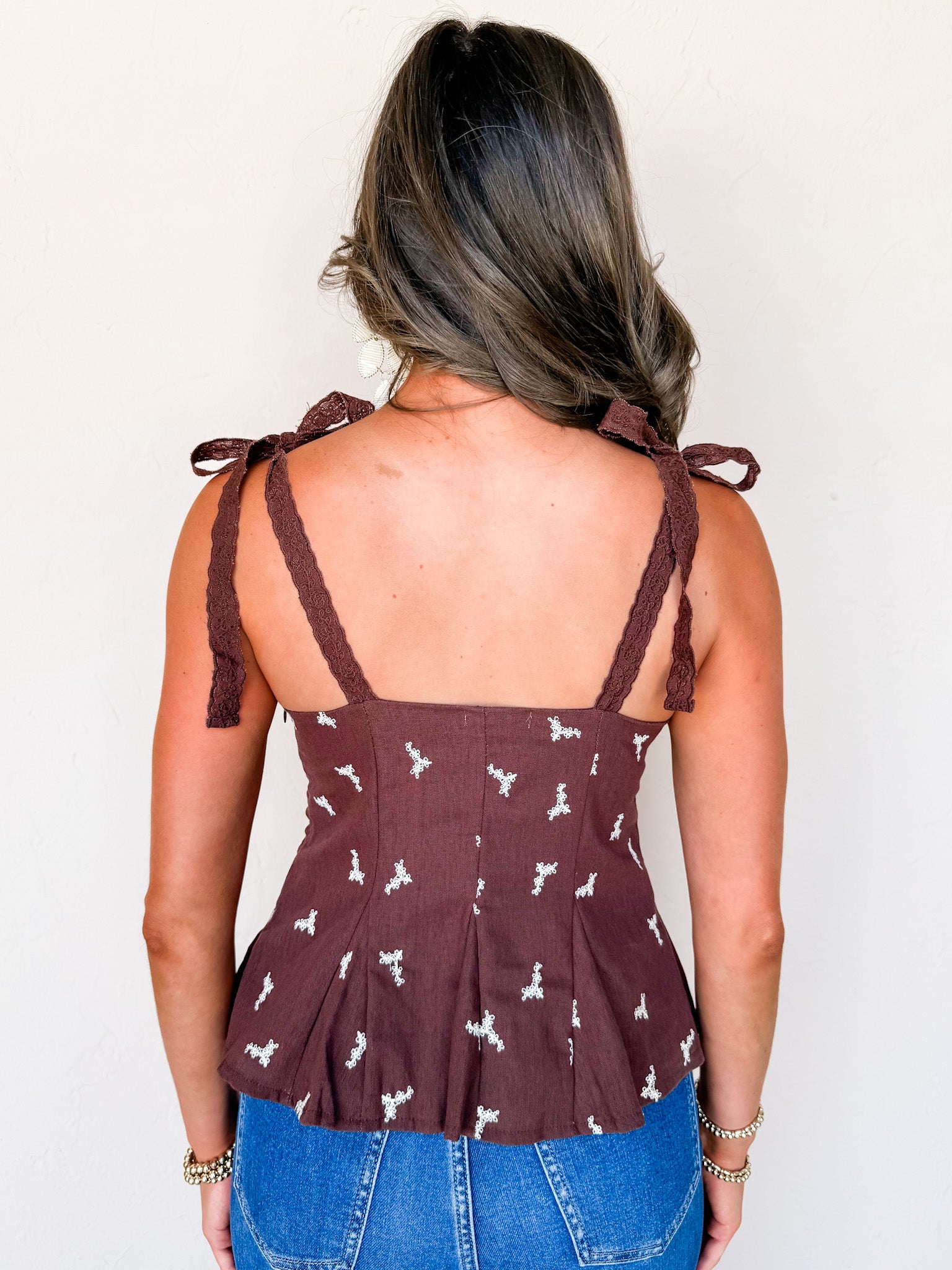 Simply Sweet Embroidered Shoulder Tie Top