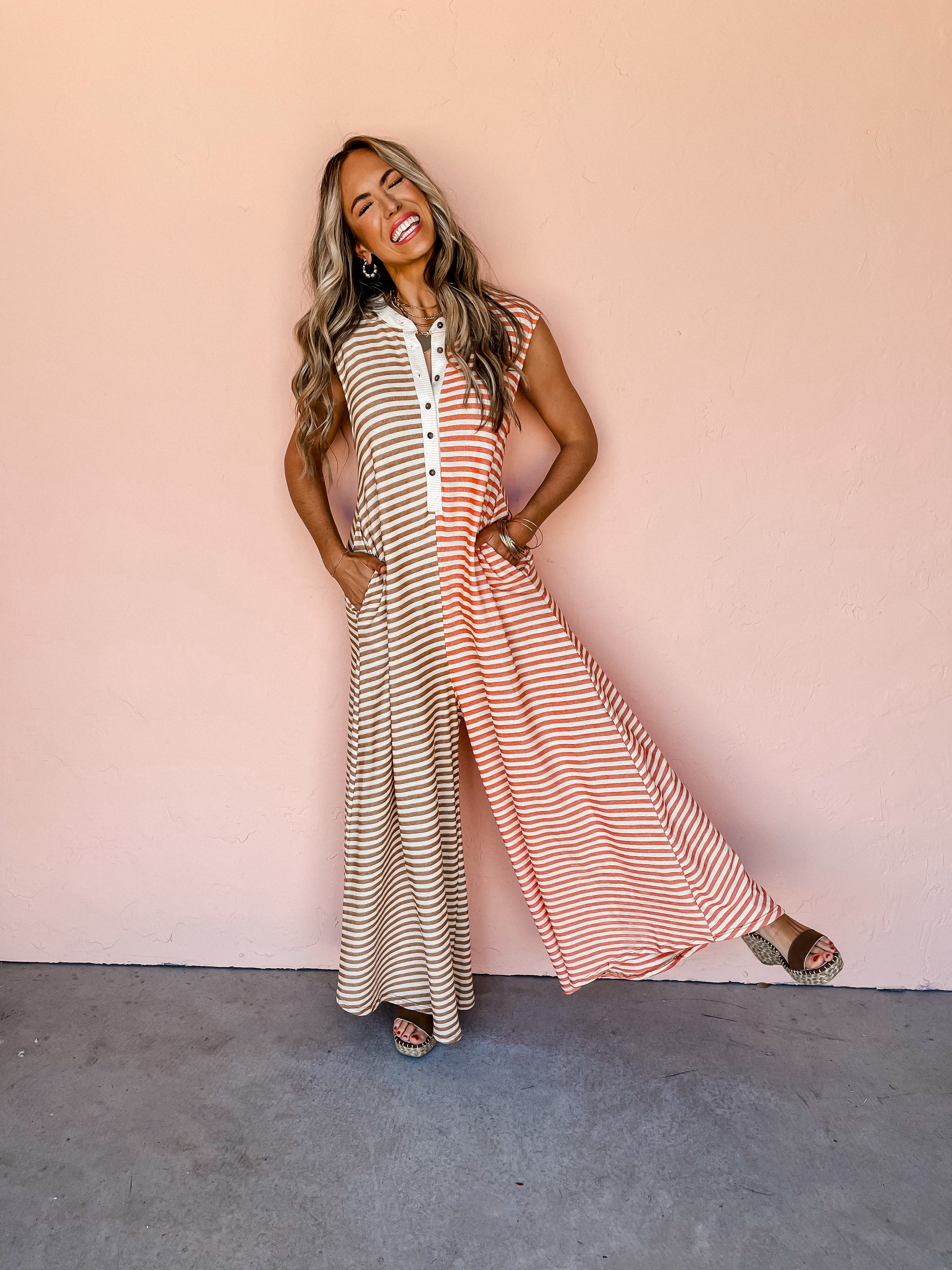 Sippin' In Stripes Wide Leg Jumpsuit