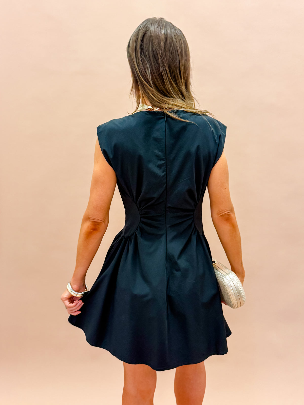 Skye Ruched Mini Dress-Black