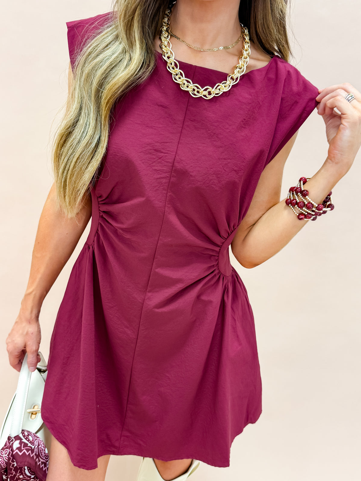 Skye Ruched Mini Dress-Maroon