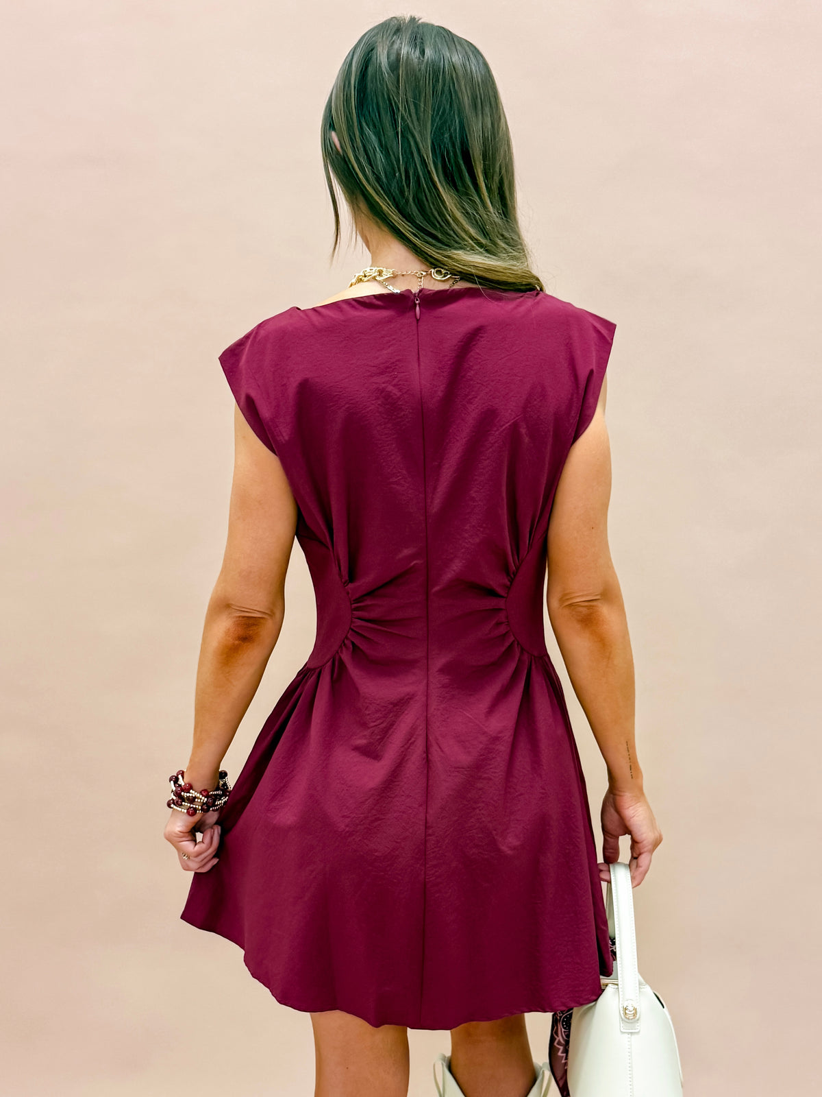 Skye Ruched Mini Dress-Maroon