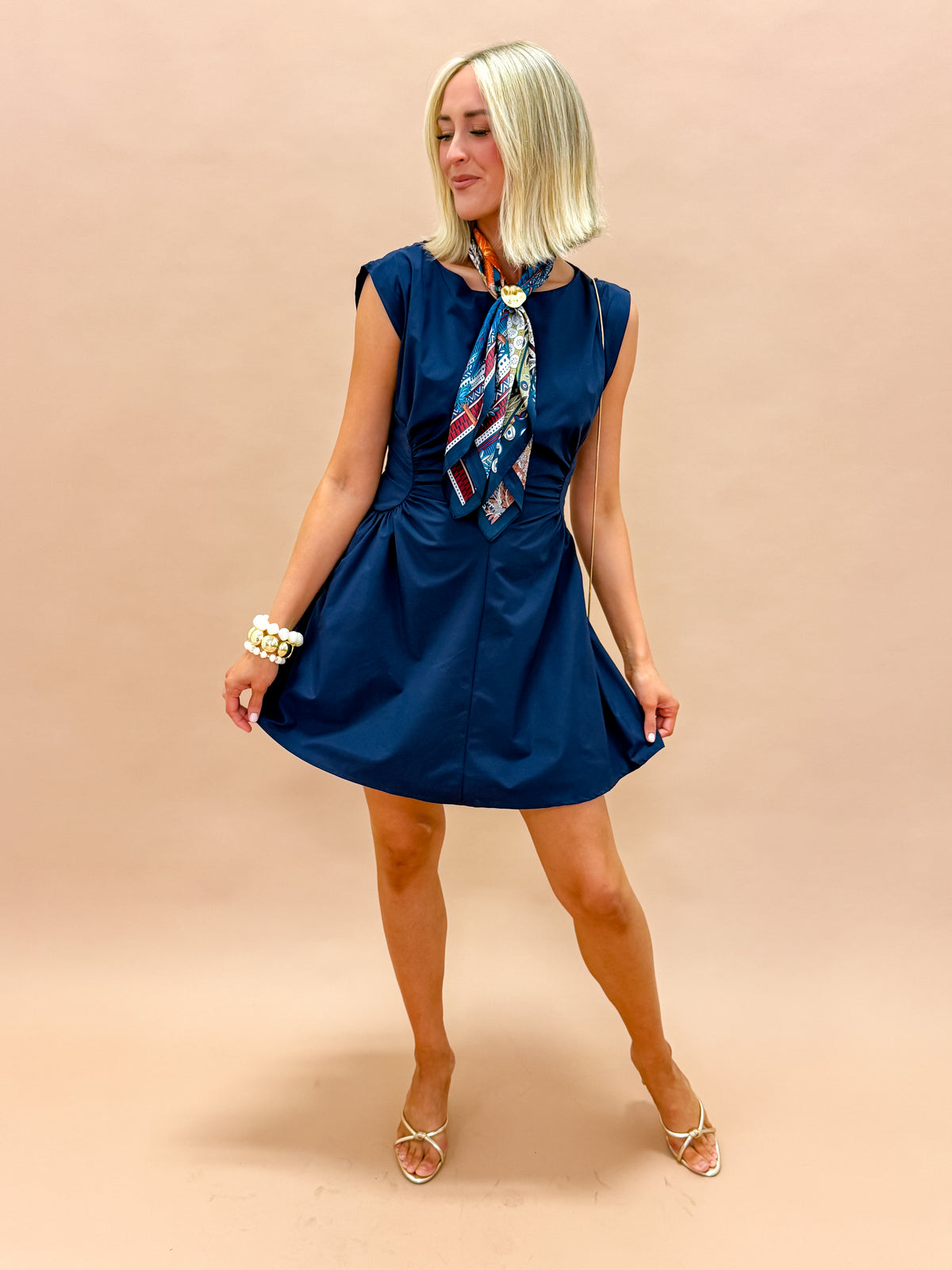 Skye Ruched Mini Dress-Navy