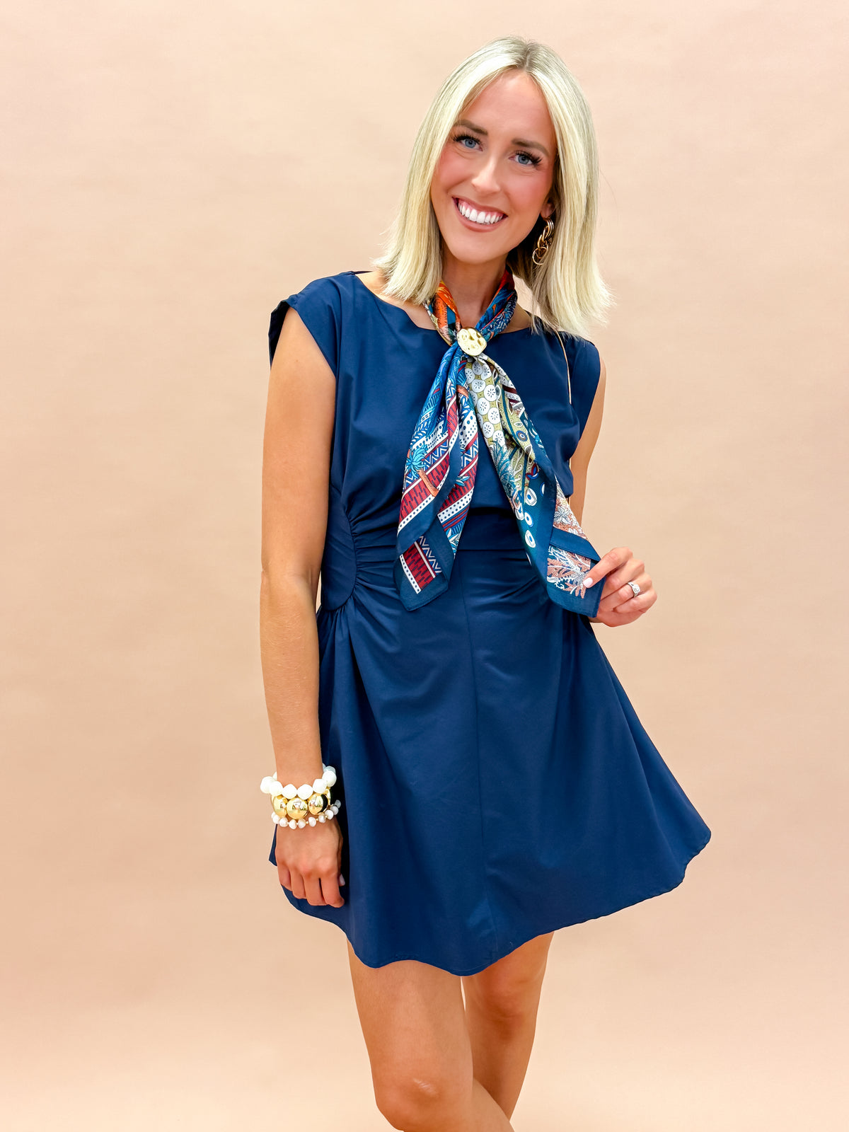 Skye Ruched Mini Dress-Navy