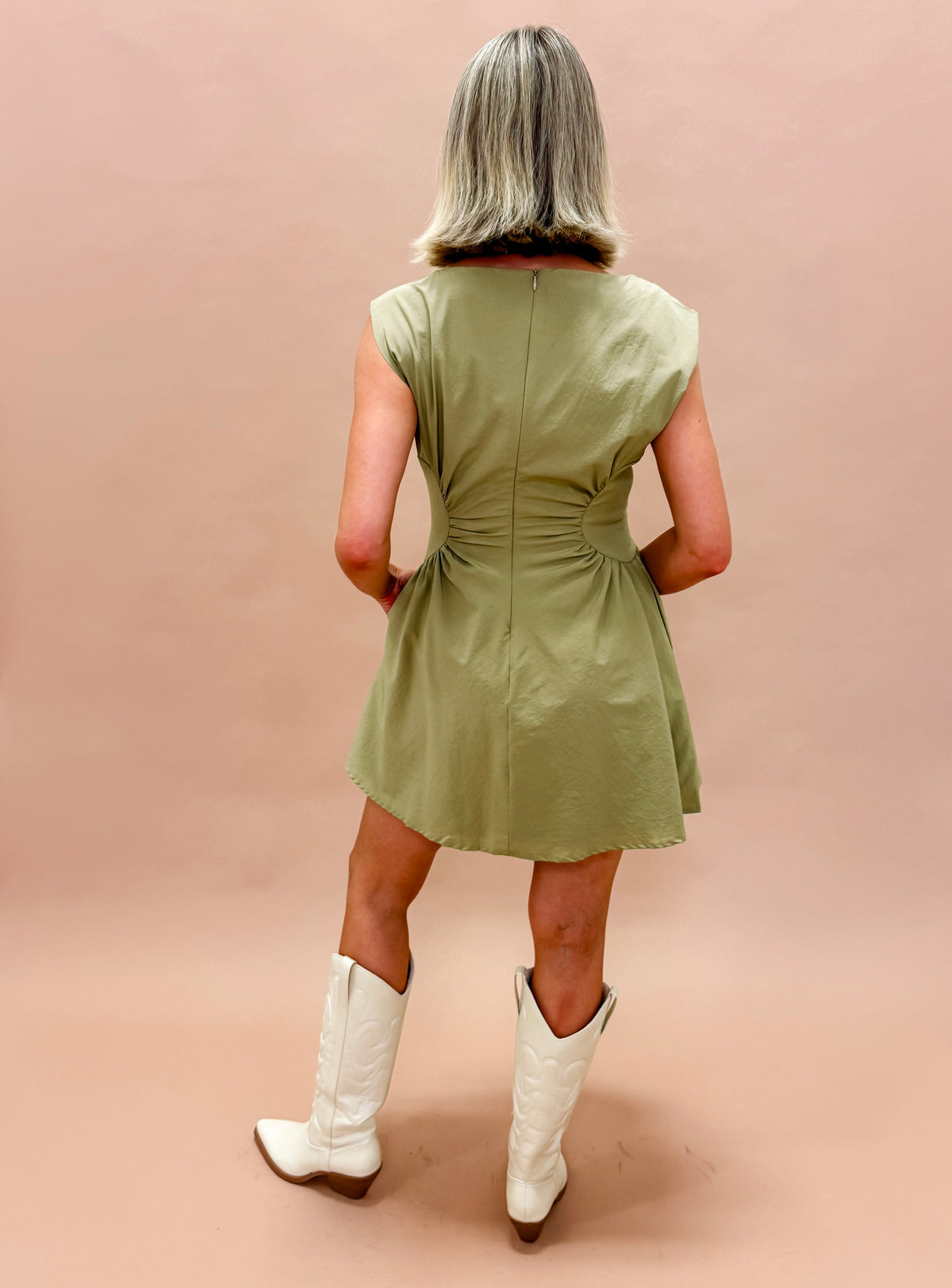 Skye Ruched Mini Dress-Olive
