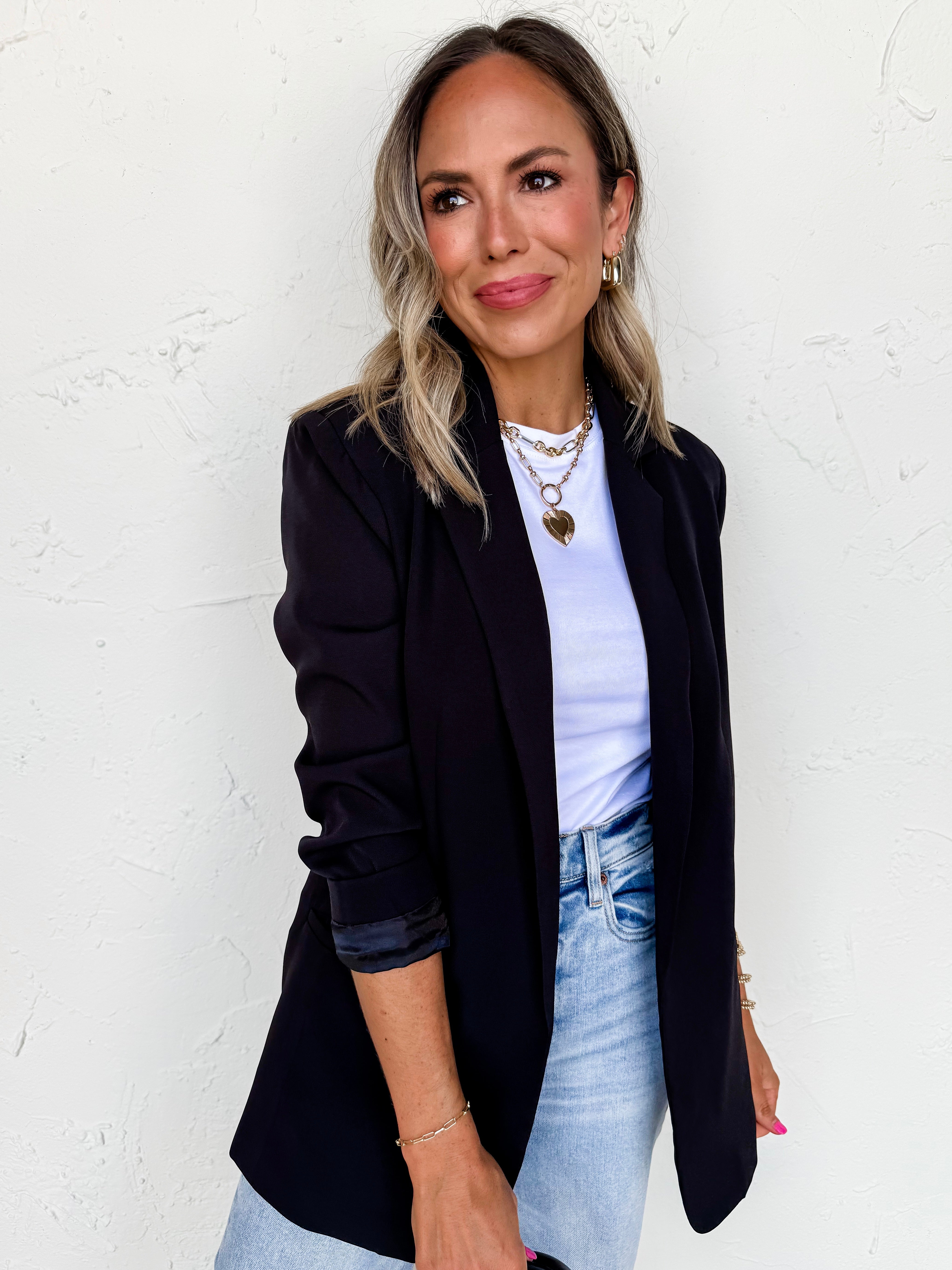 Sleek Street Open Front Blazer-Black