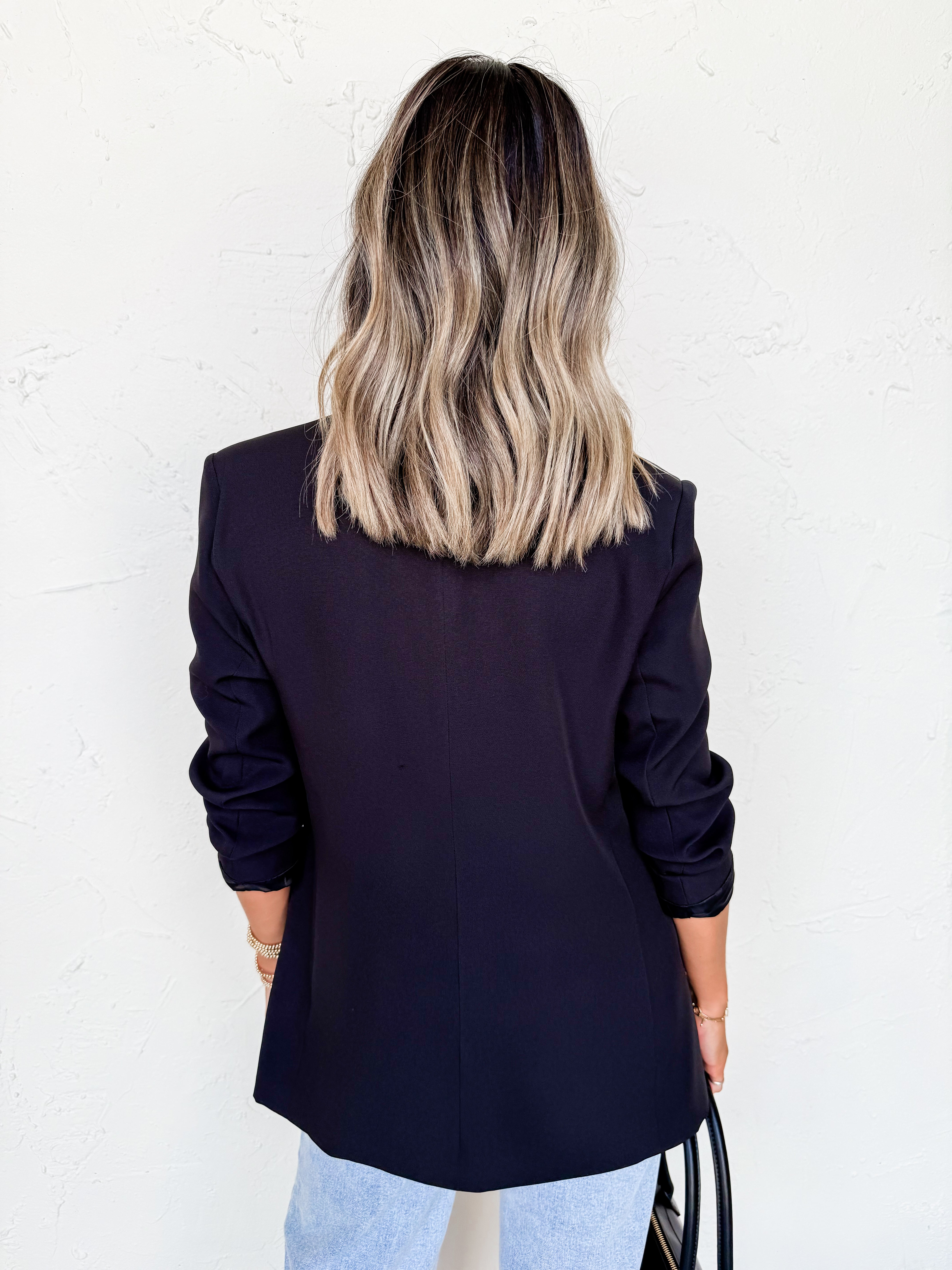Sleek Street Open Front Blazer-Black