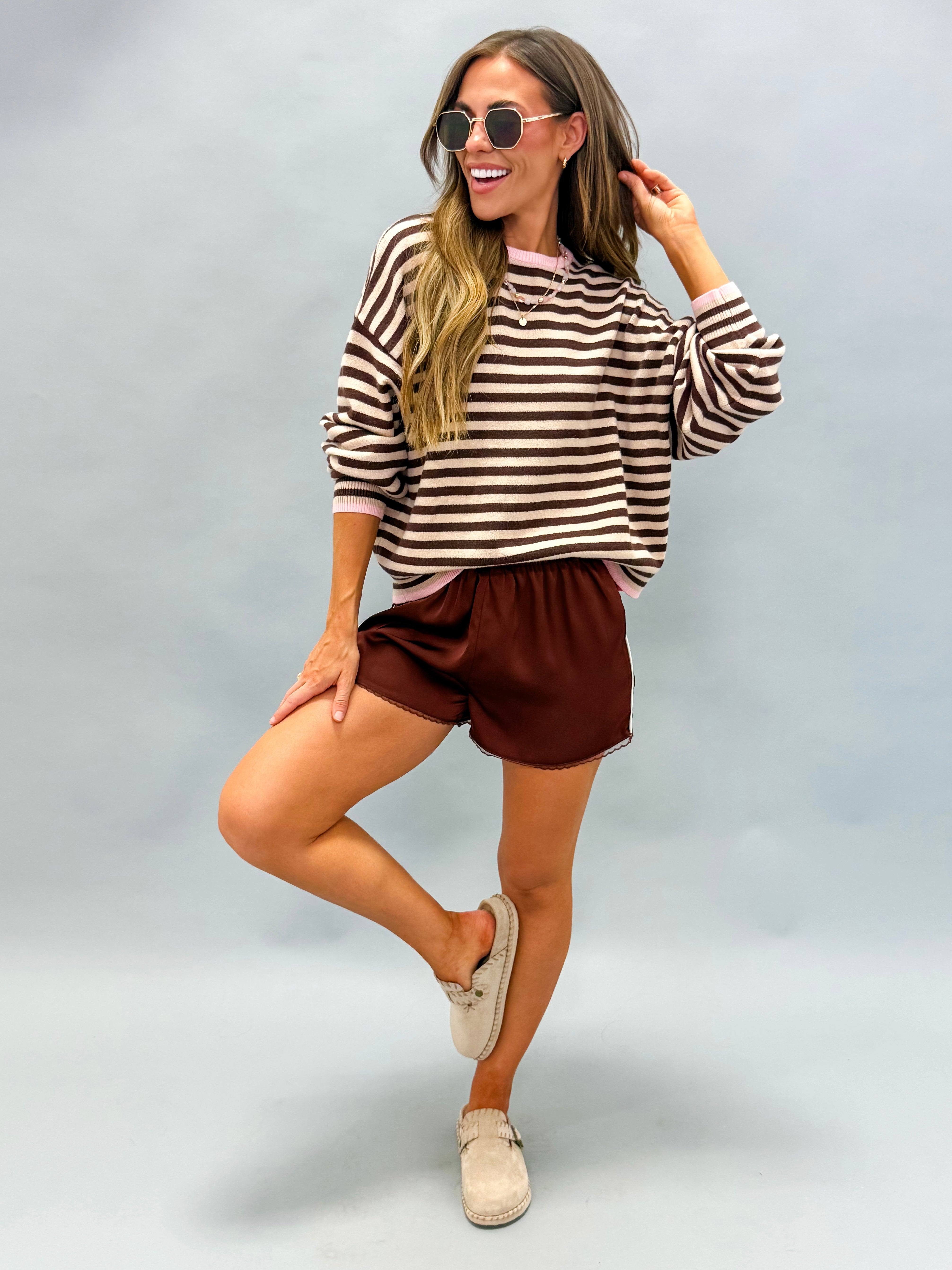 Sloan Satin Lace Trim Shorts-Copper