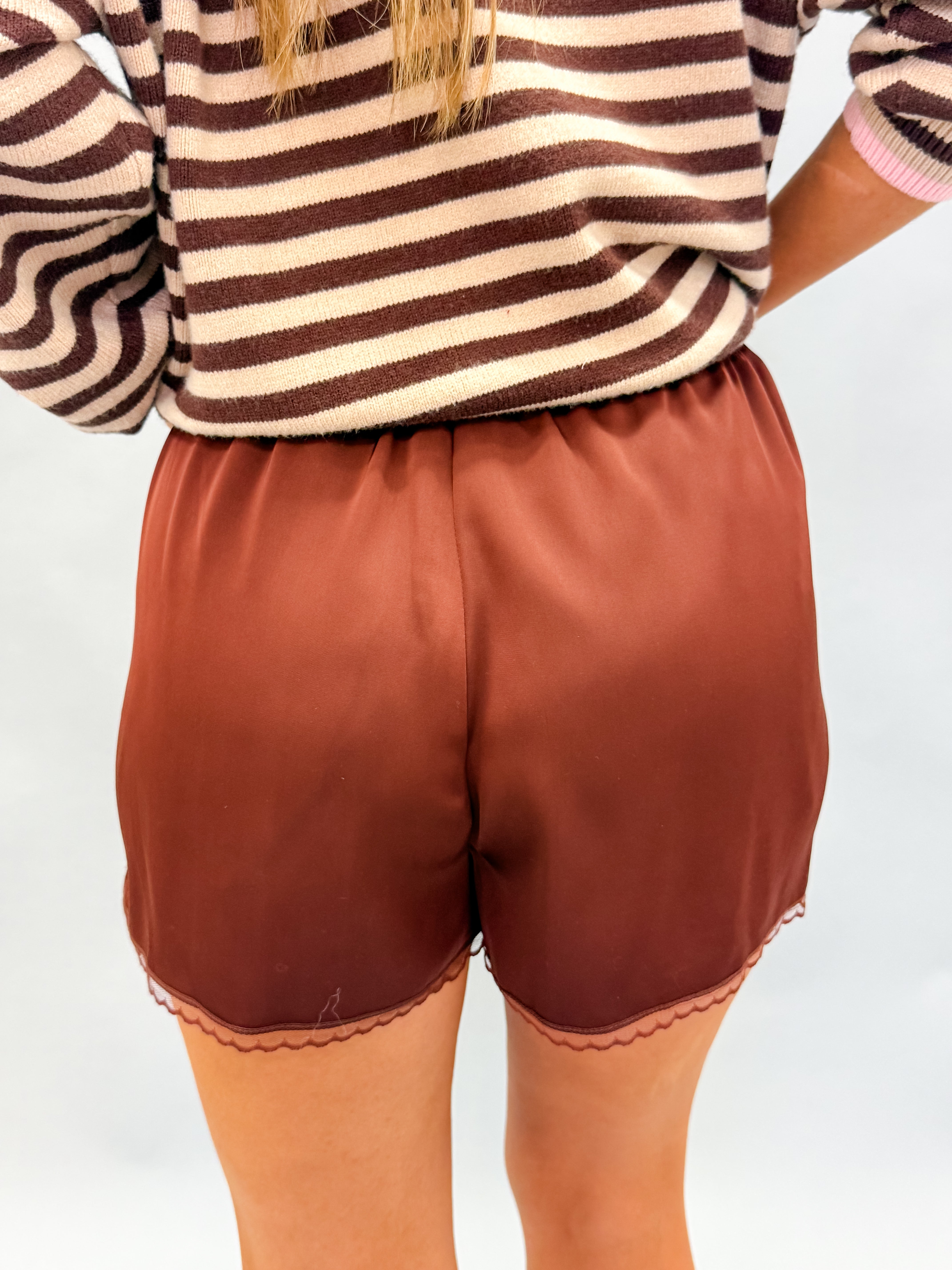 Sloan Satin Lace Trim Shorts-Copper