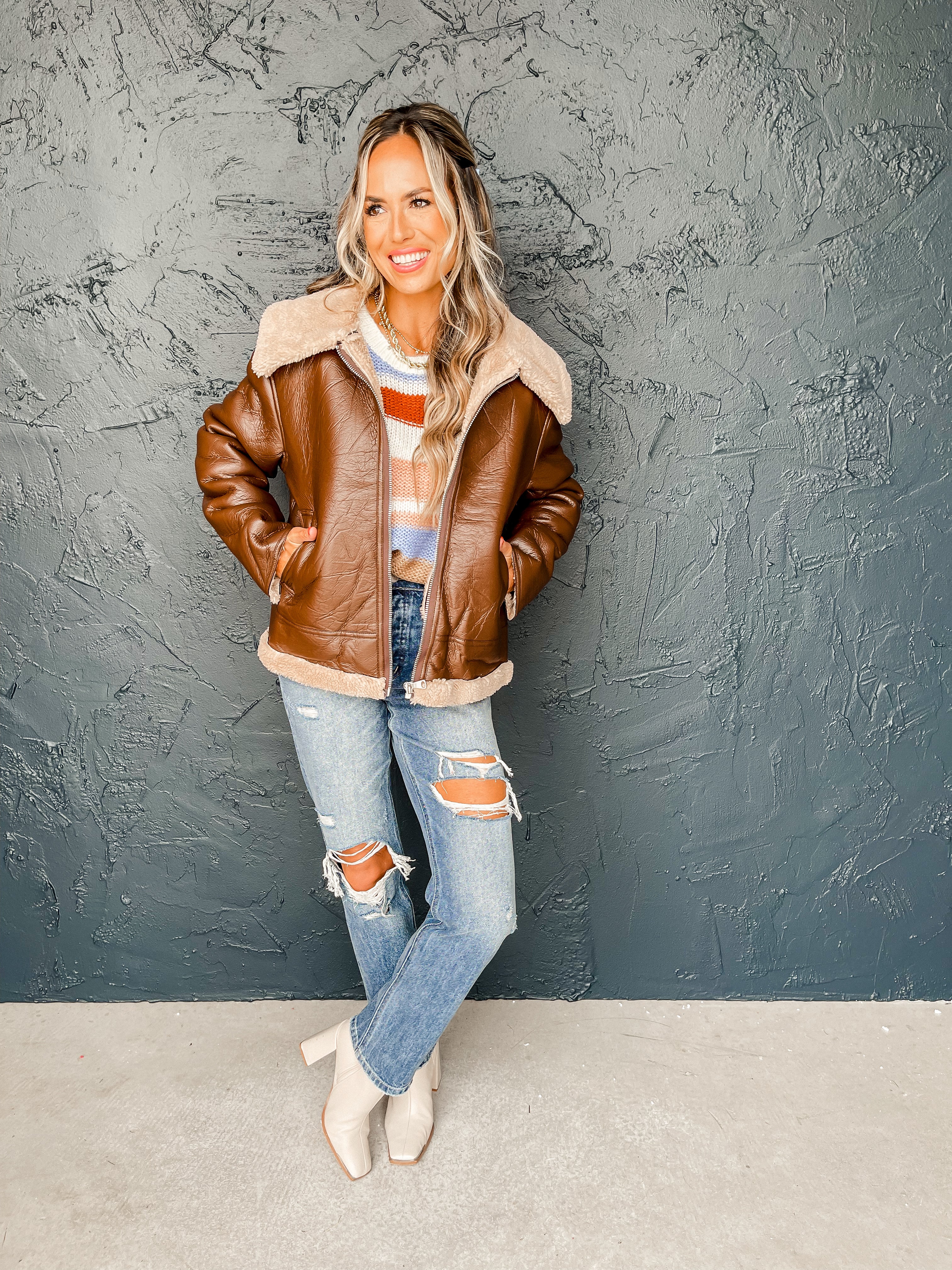 Slow Your Roll Vegan Leather Shearling Jacket