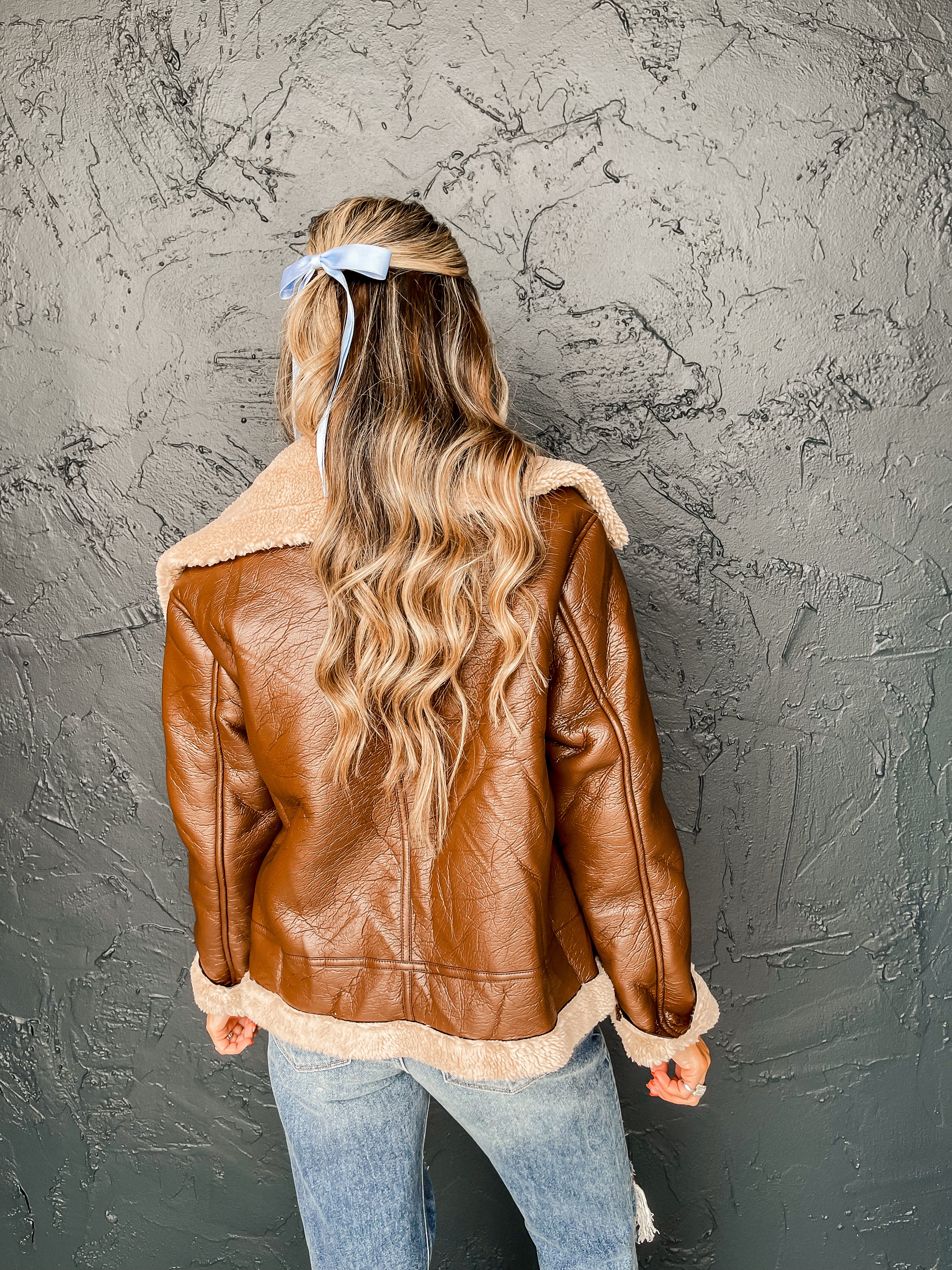Slow Your Roll Vegan Leather Shearling Jacket