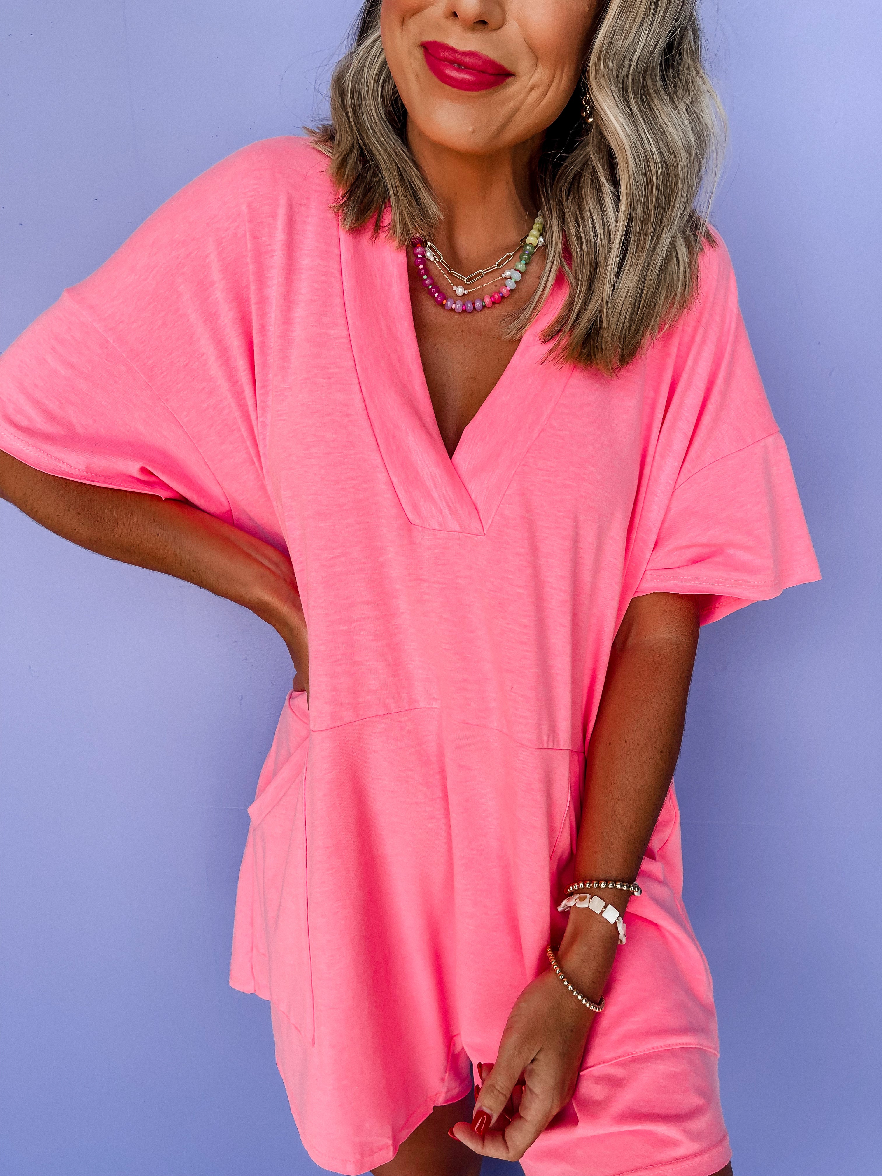 So Lively Oversized Romper-Neon Pink