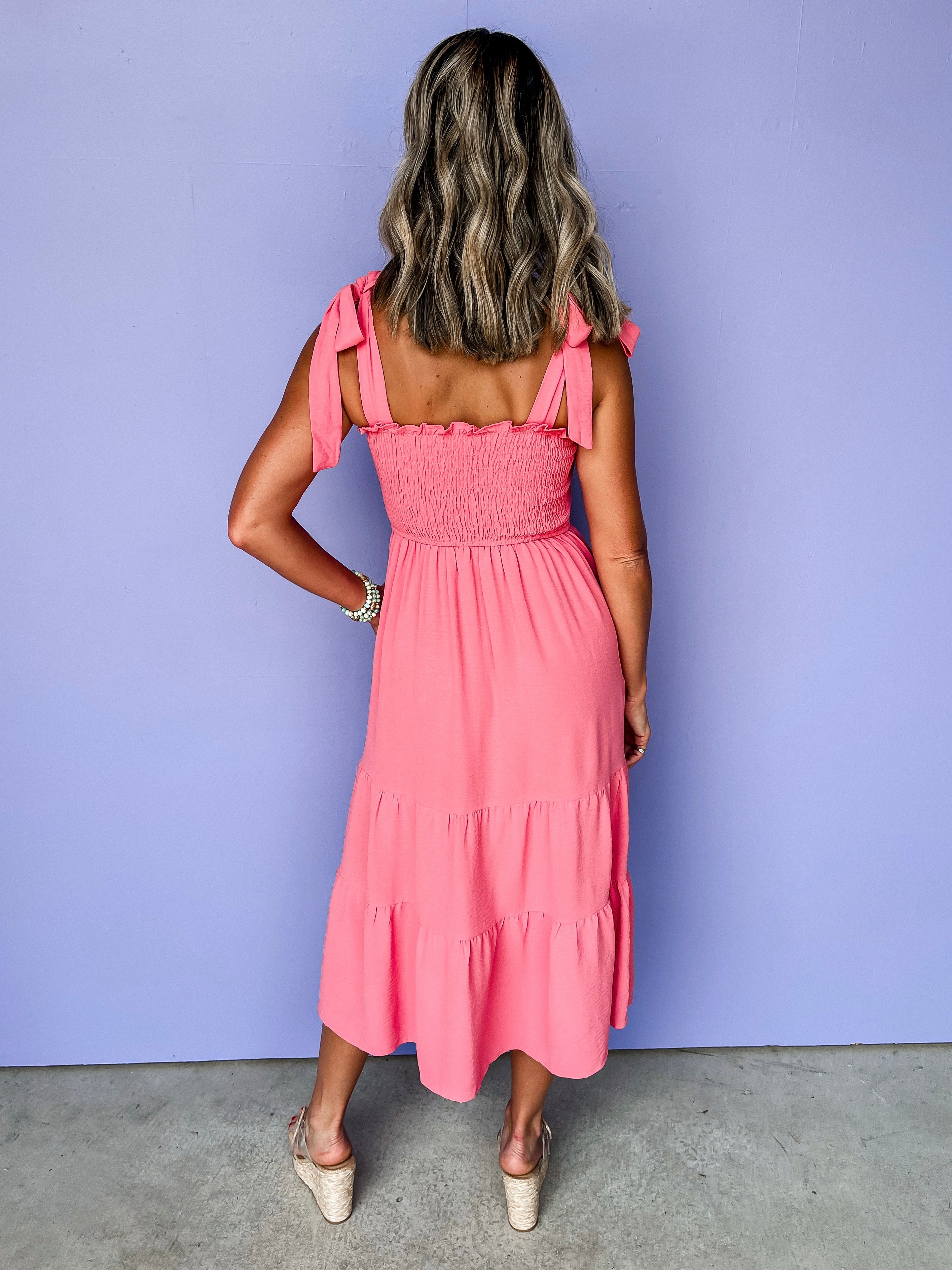 Something About Her Tie Strap Dress-Coral Pink
