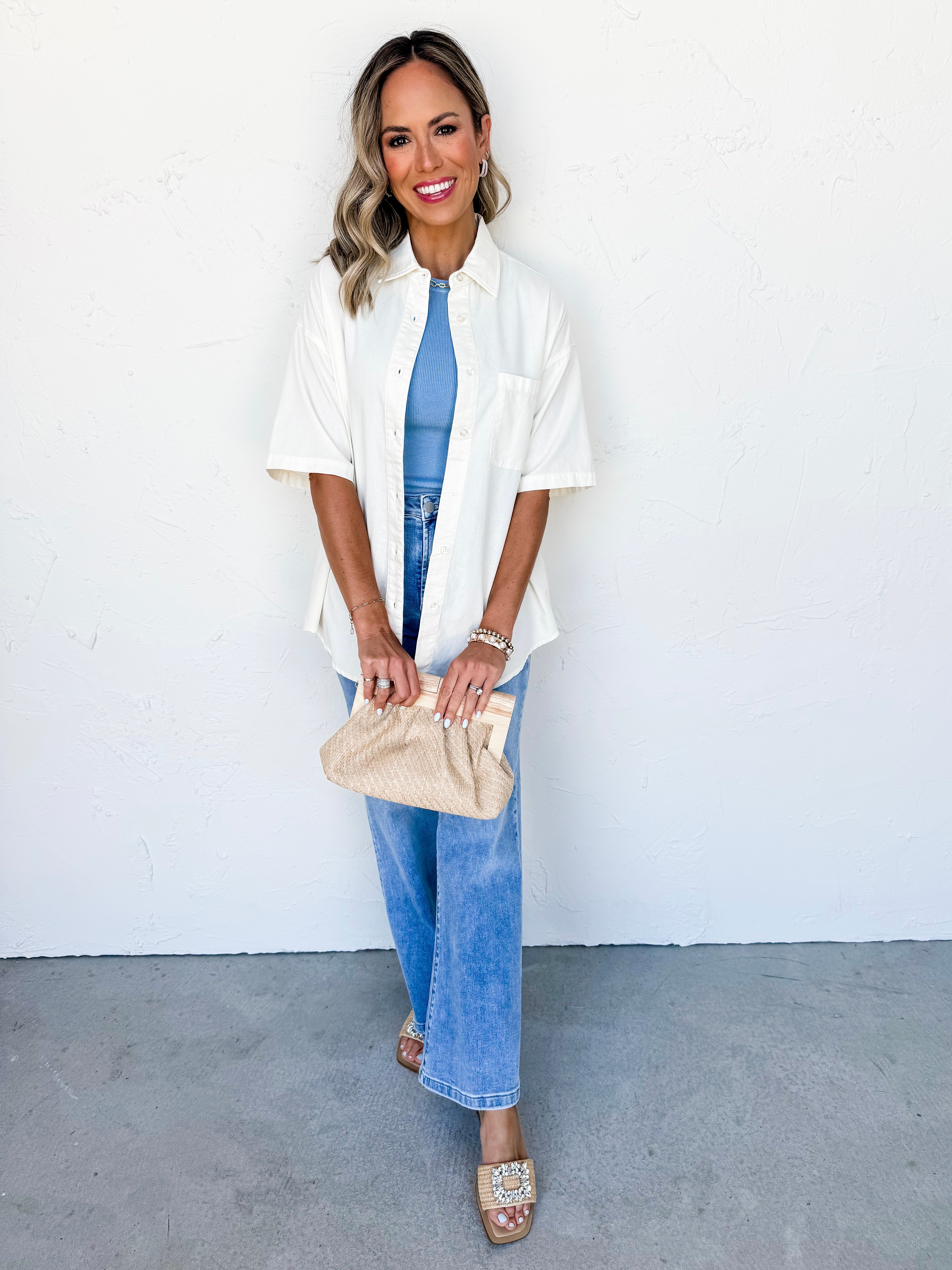 Sounds Like Me Button Front Top-Cream