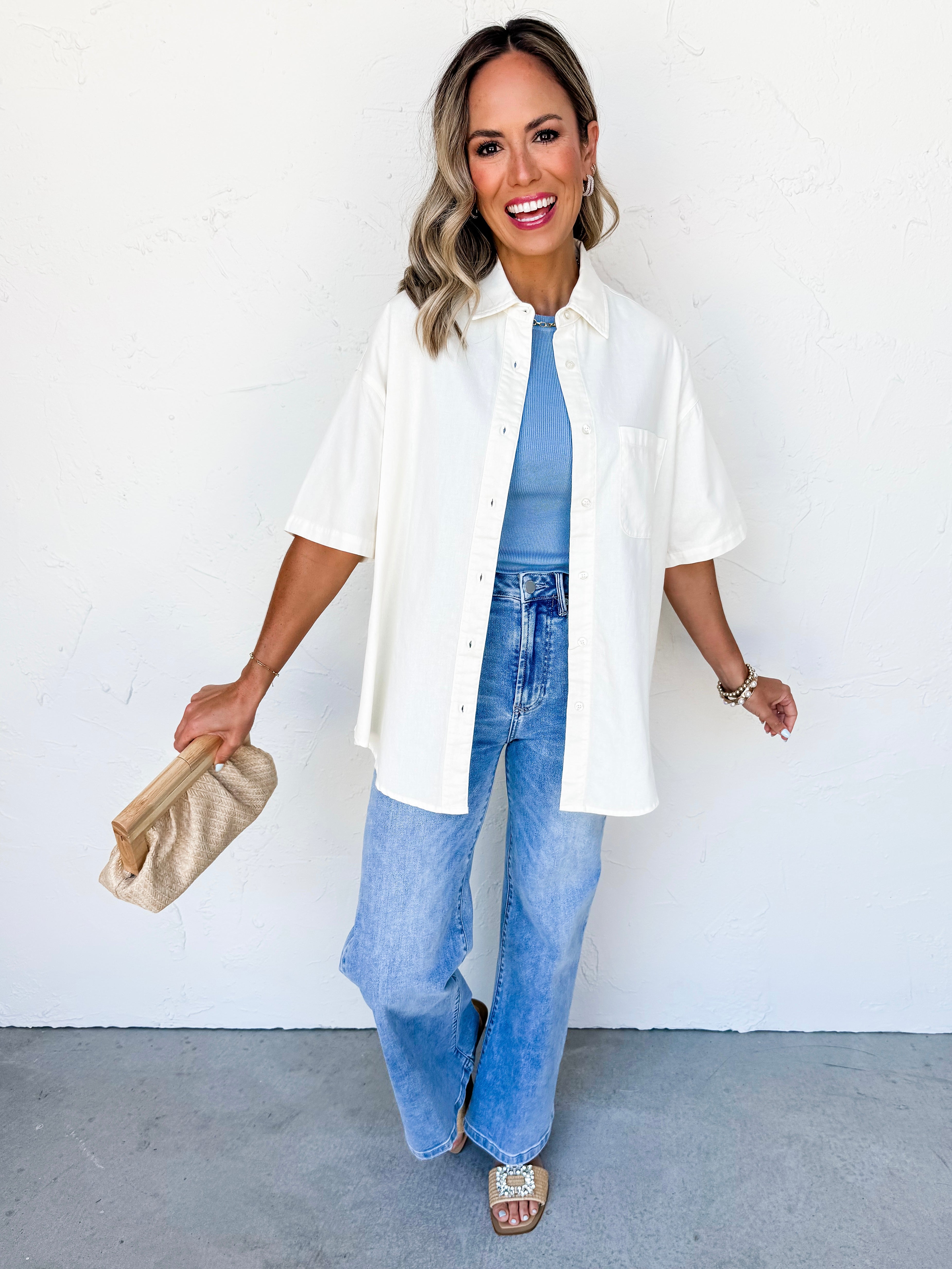 Sounds Like Me Button Front Top-Cream