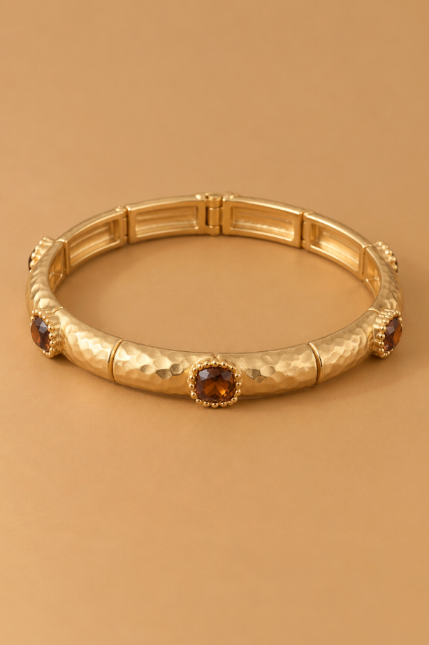 Spencer Hammered Gold and Stone Stretch Bangles-Brown