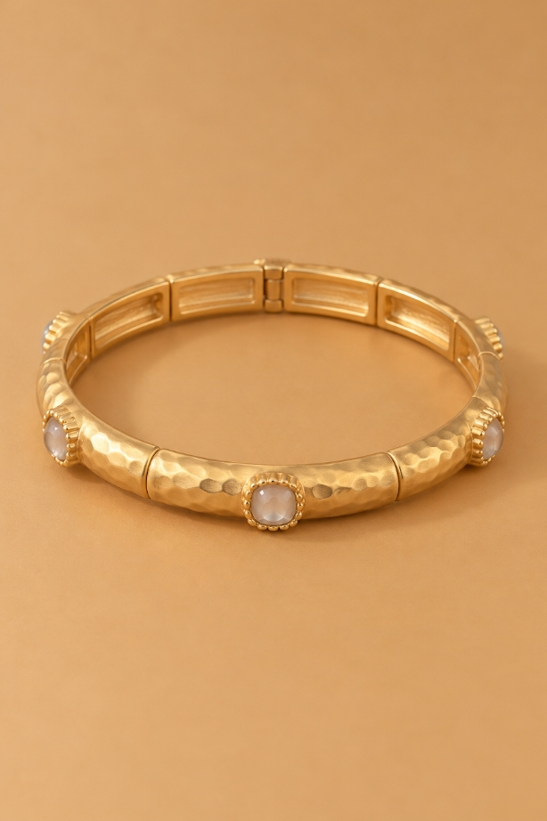 Spencer Hammered Gold and Stone Stretch Bangles-Clear