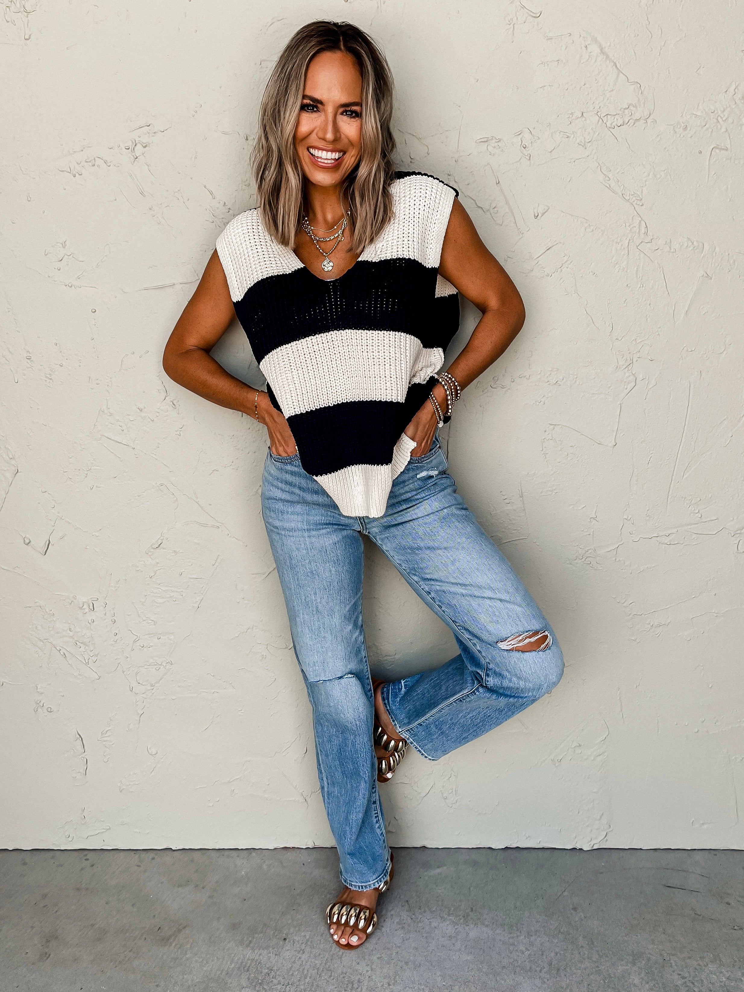 Start The Day Sleeveless Striped Top