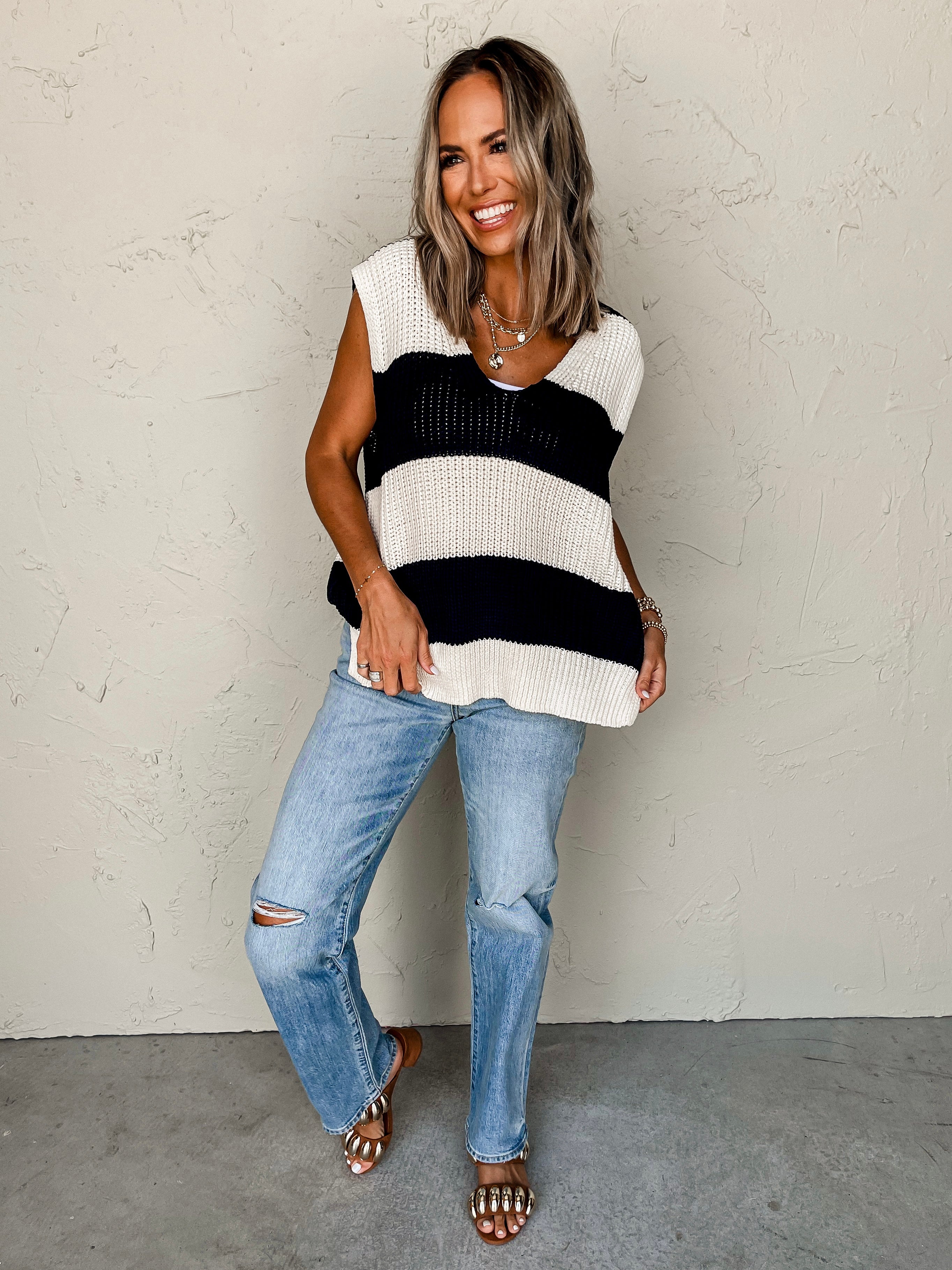 Start The Day Sleeveless Striped Top