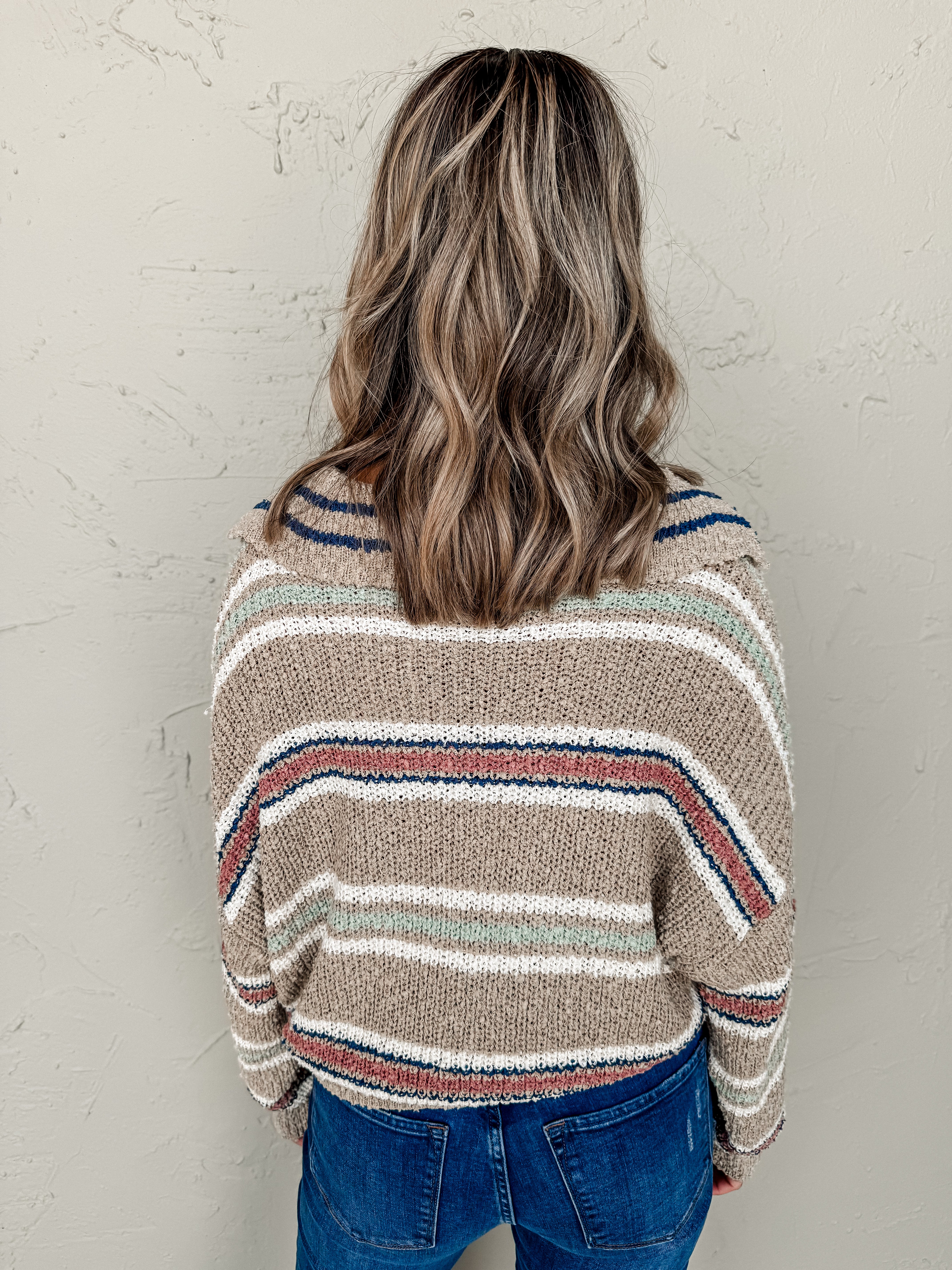 Staying Optimistic Collared V Neck Sweater