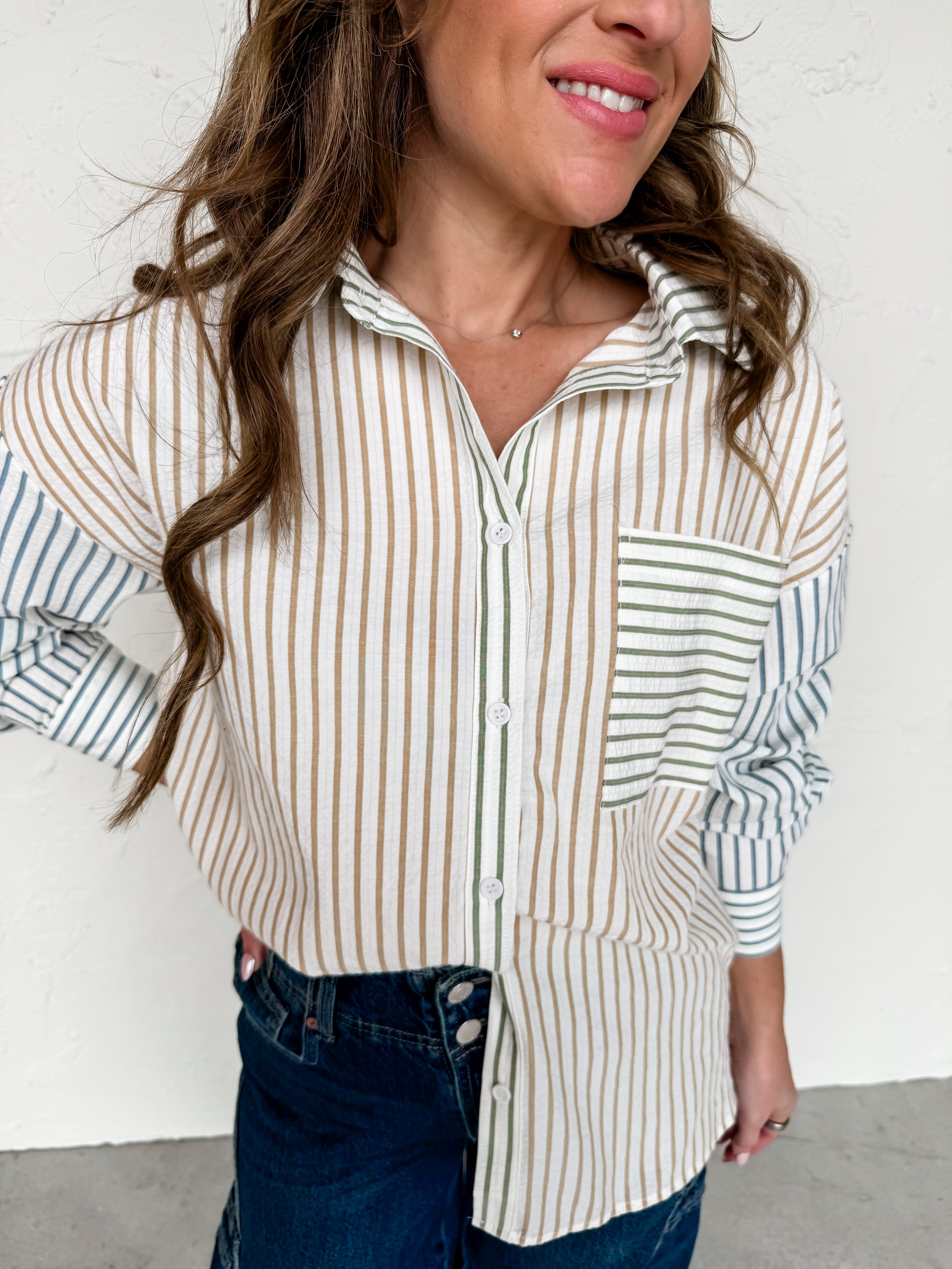 Steady As You Go Striped Button Front Top