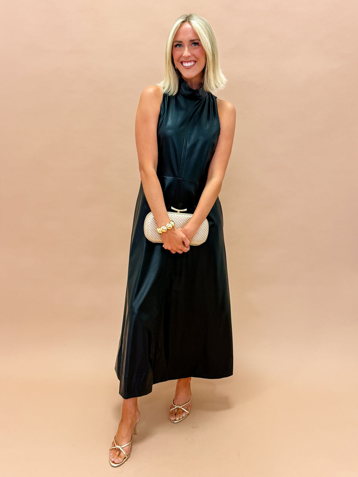 Sterling Faux Leather Sleeveless Midi Dress