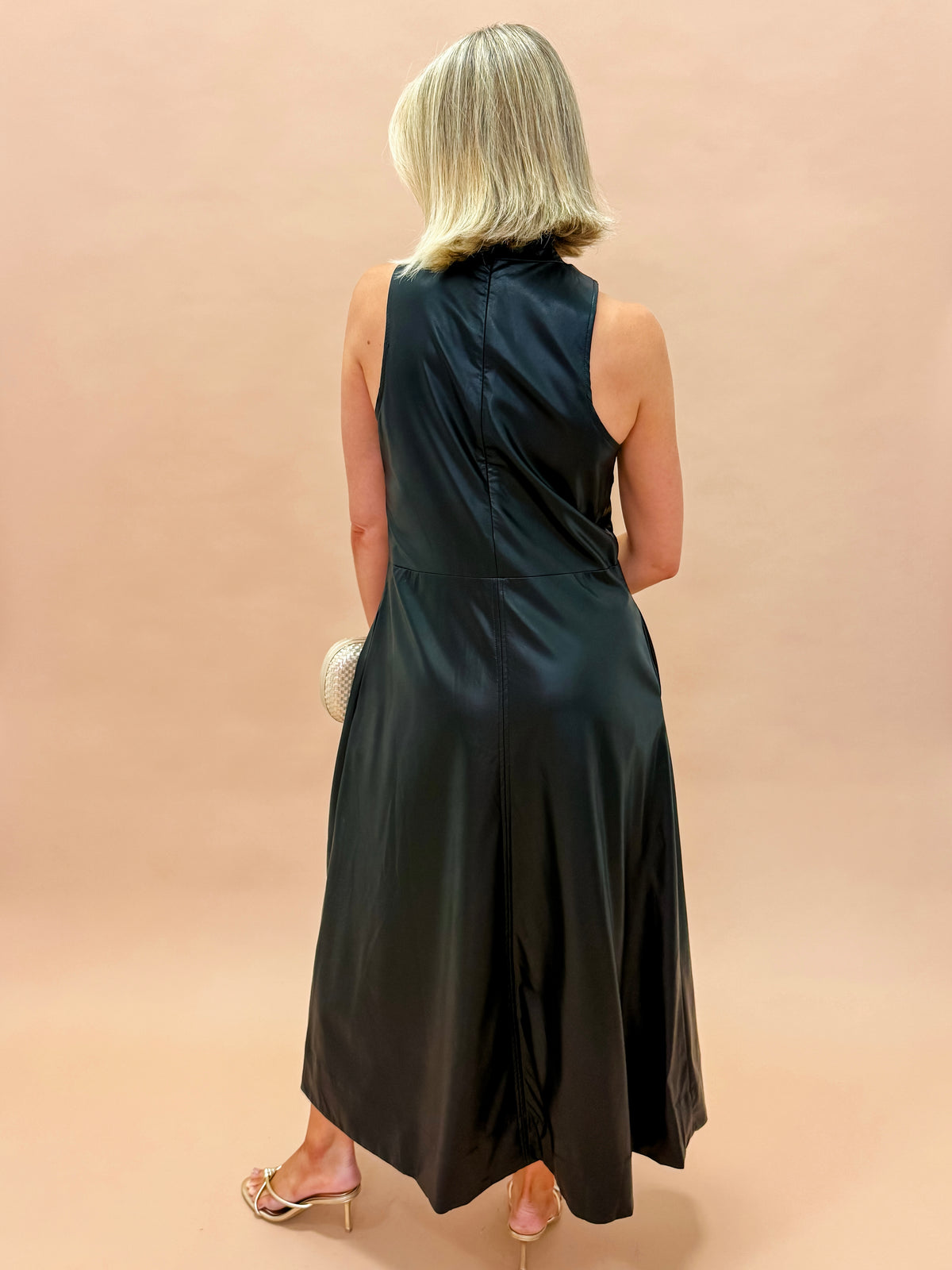 Sterling Faux Leather Sleeveless Midi Dress