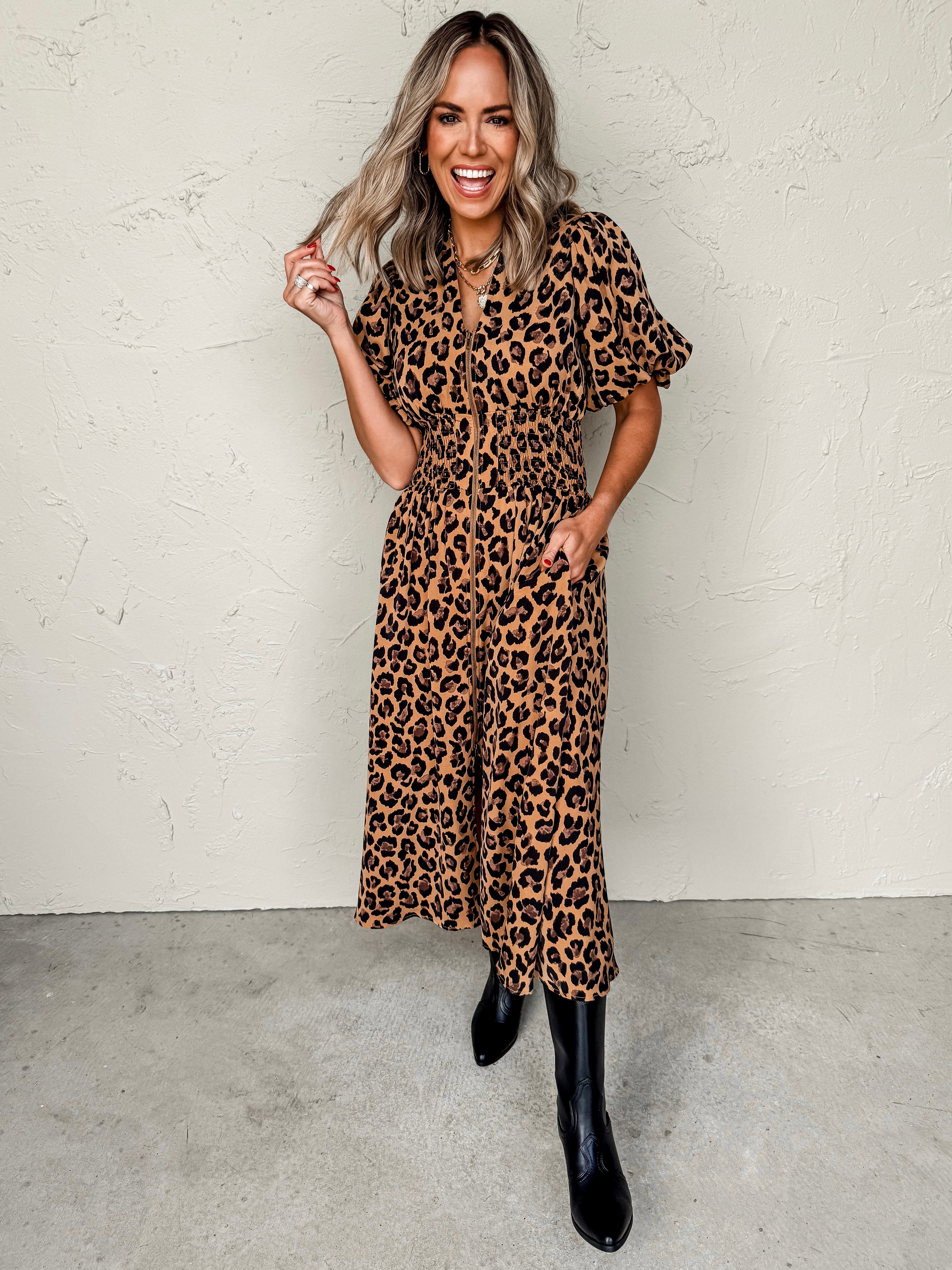 Stride On By Leopard Midi Dress-Camel