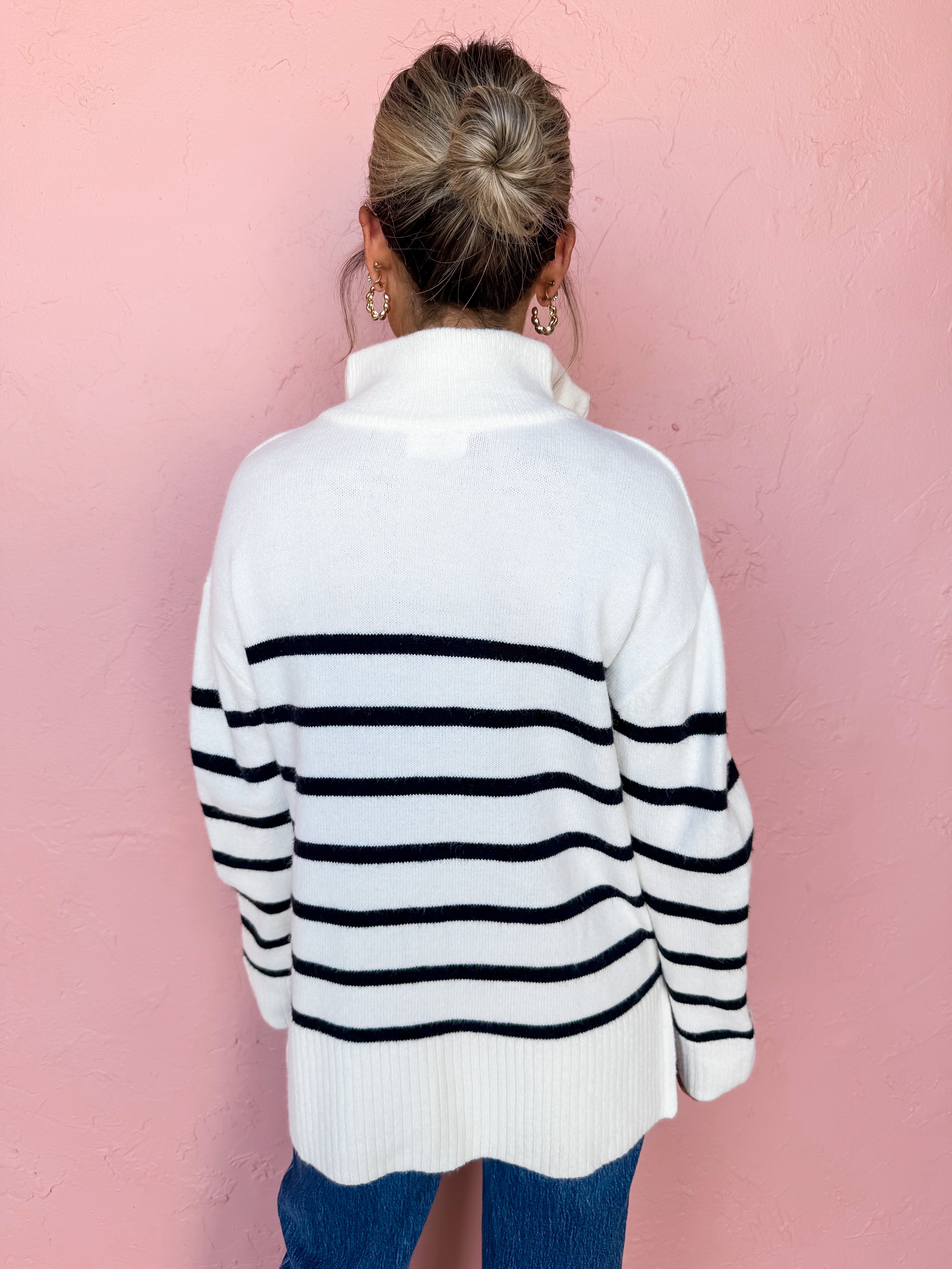 Stripe Up A Conversation Quarter Zip Sweater