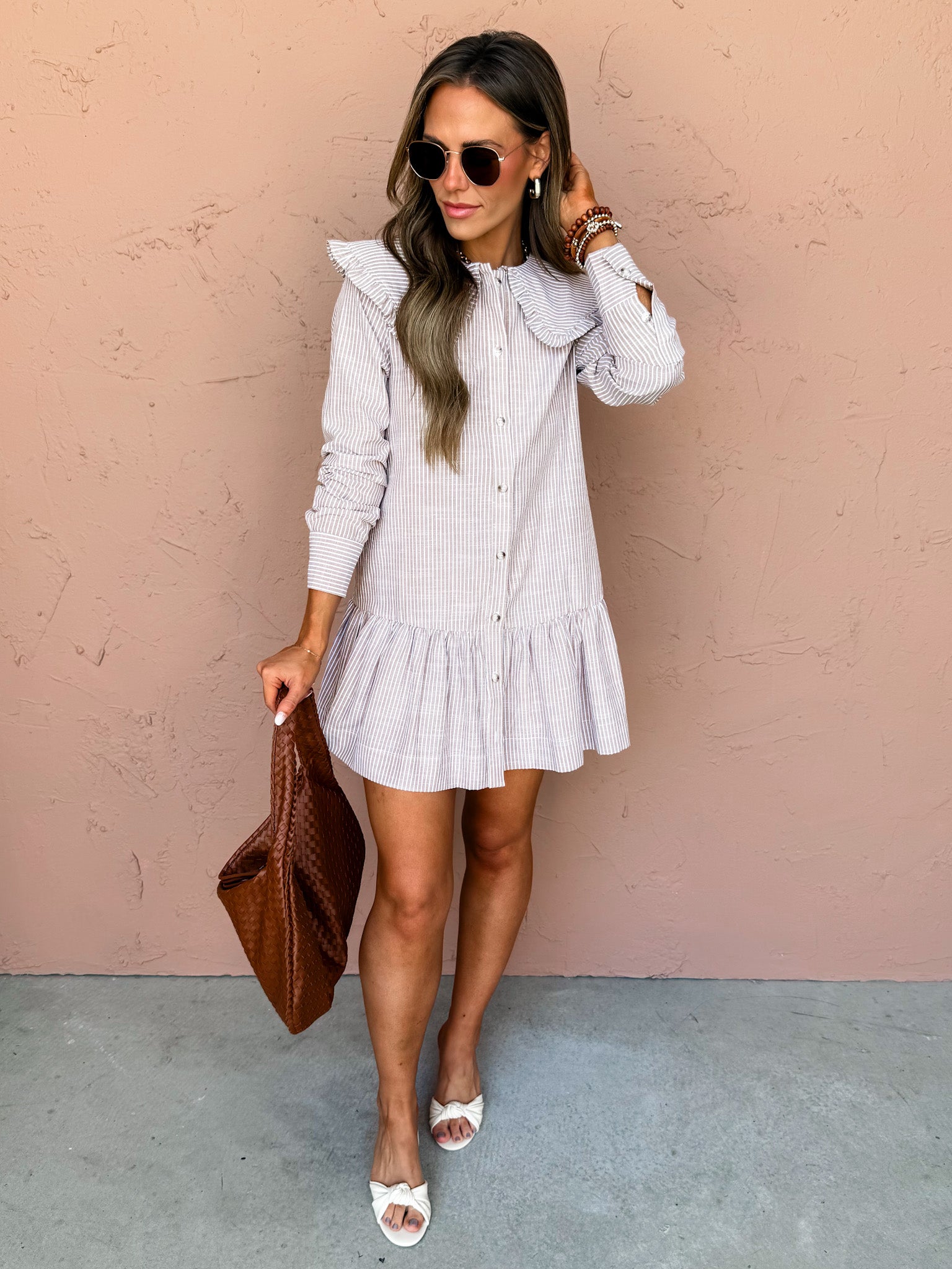 Striped And Steady Long Sleeve Mini Dress