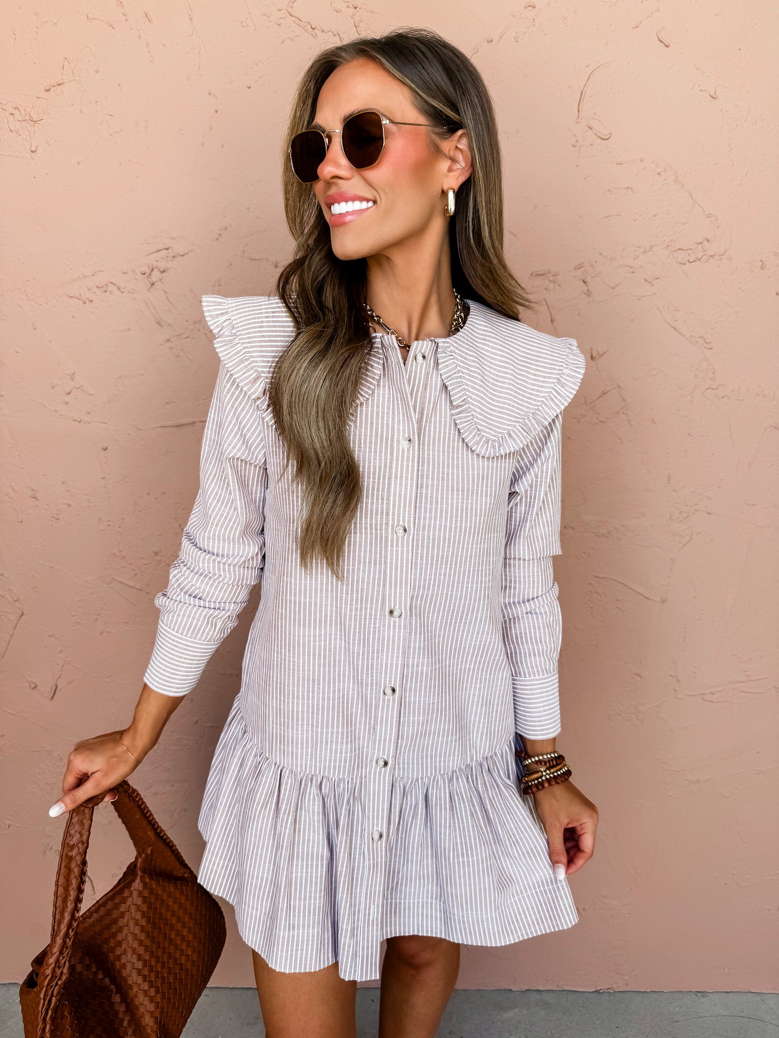 Striped And Steady Long Sleeve Mini Dress