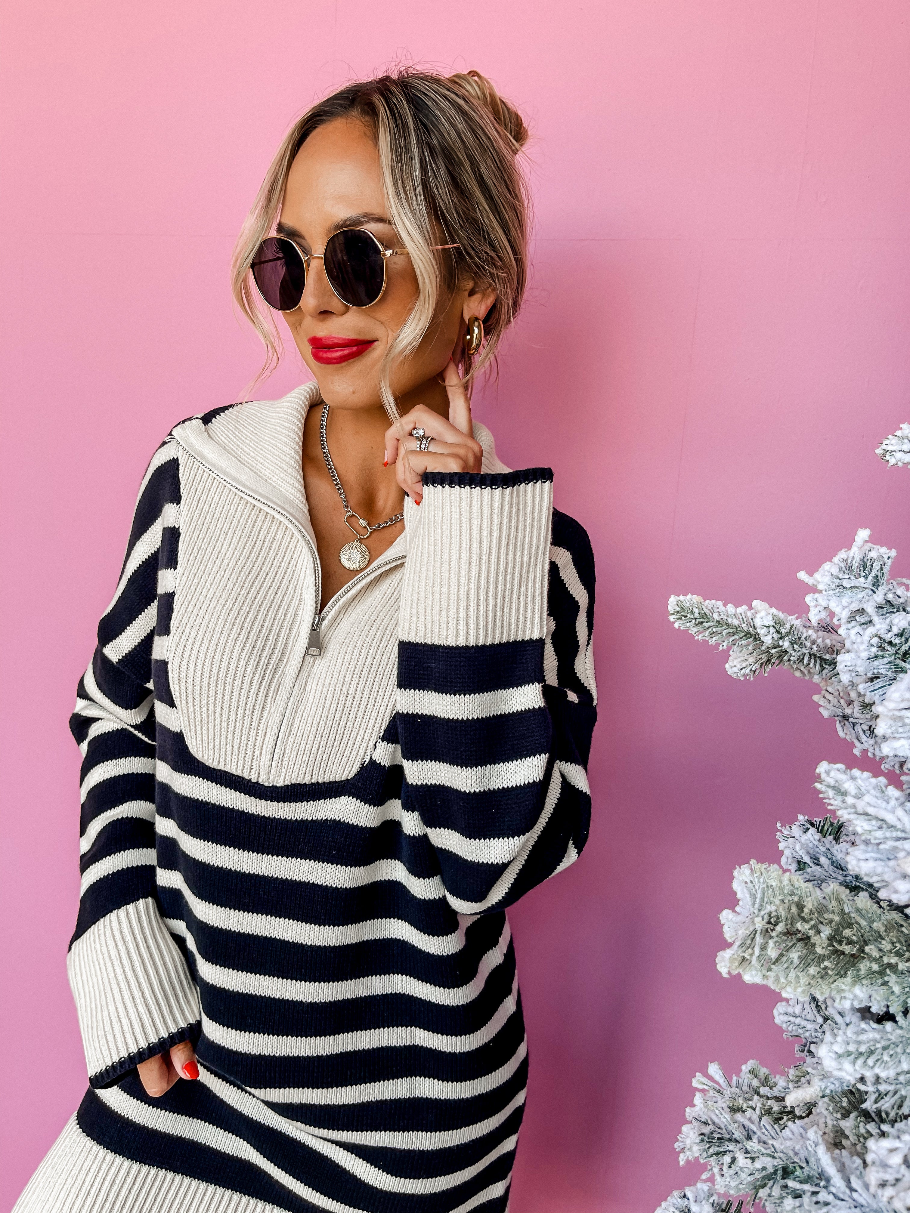 Stripes For Days Collared Sweater Dress