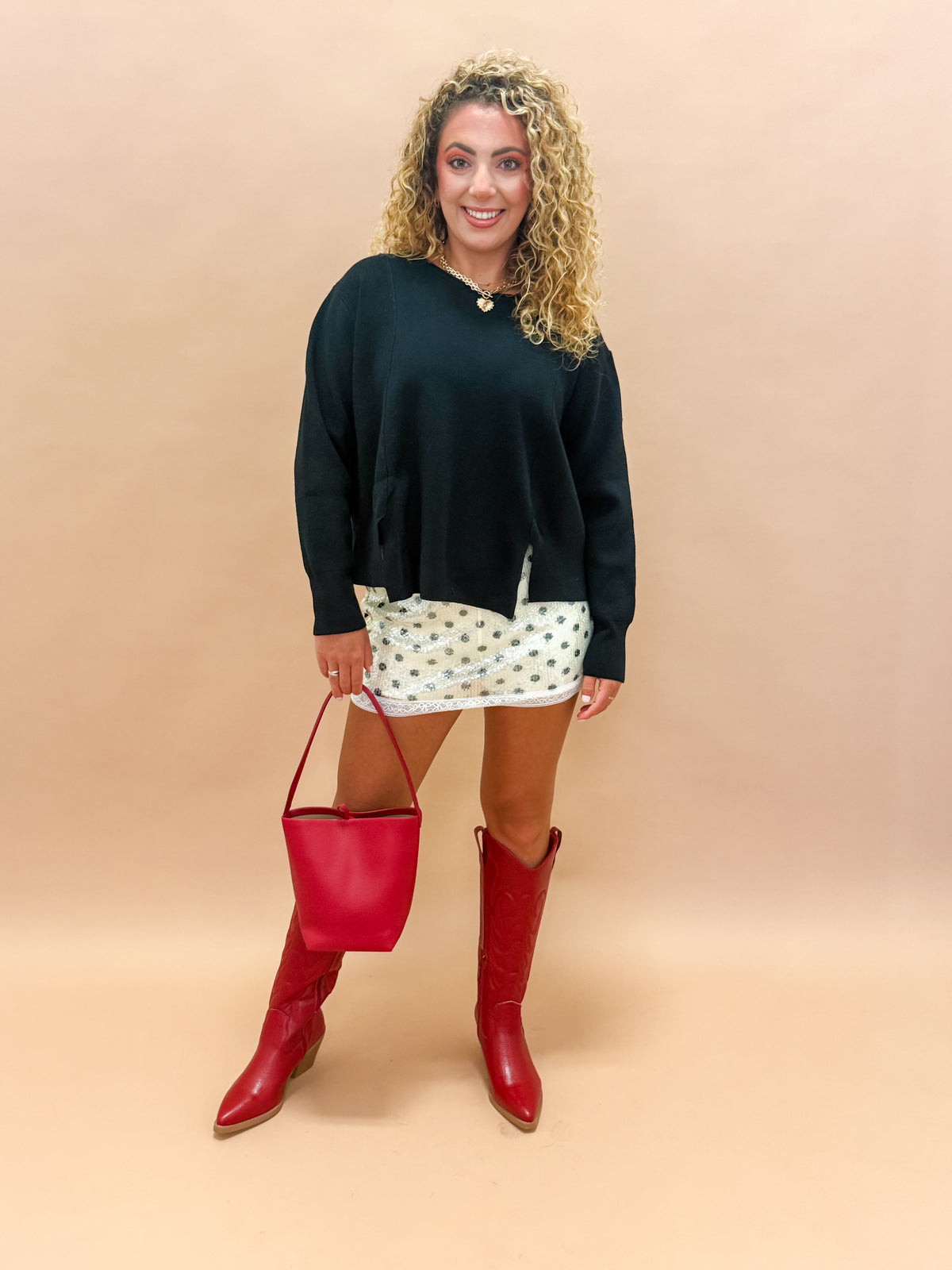 Sullivan Sequin Lace Trim Mini Skirt-Polka Dot
