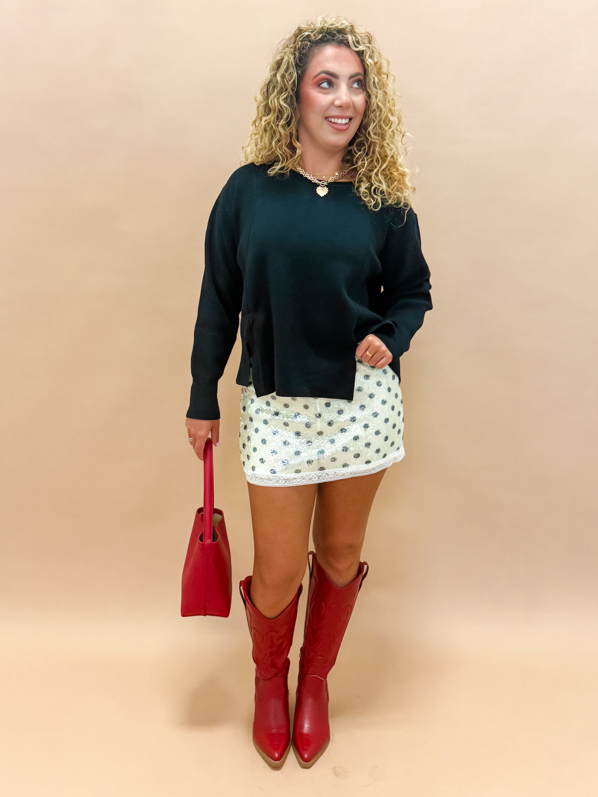 Sullivan Sequin Lace Trim Mini Skirt-Polka Dot