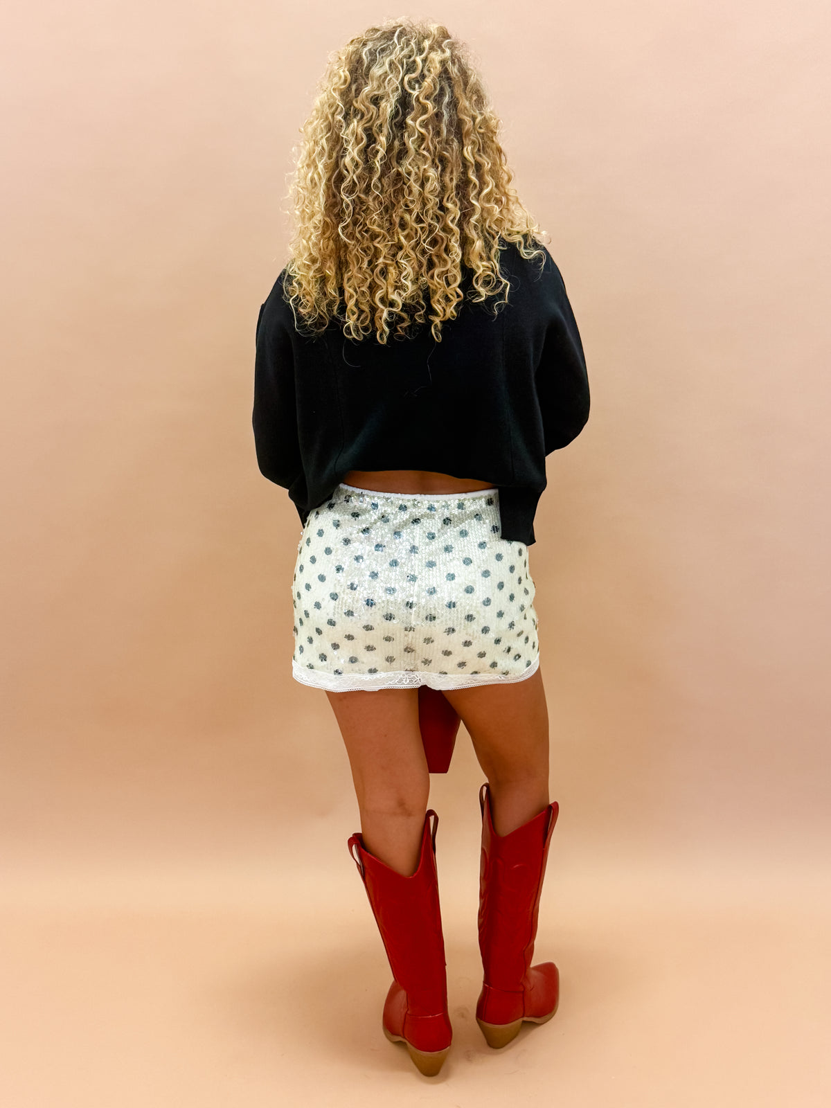 Sullivan Sequin Lace Trim Mini Skirt-Polka Dot