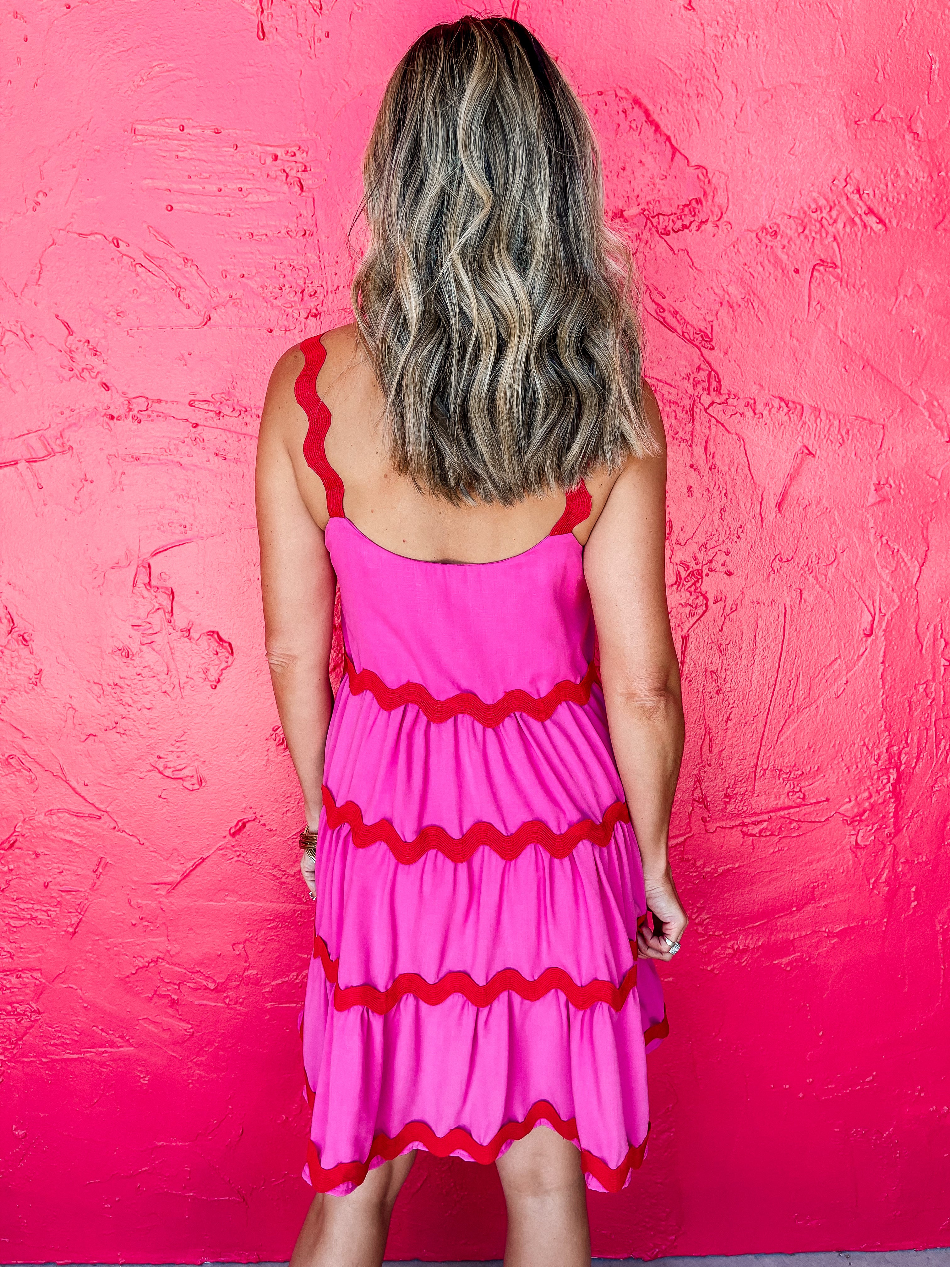 Summer Romance Tiered Mini Dress-Pink