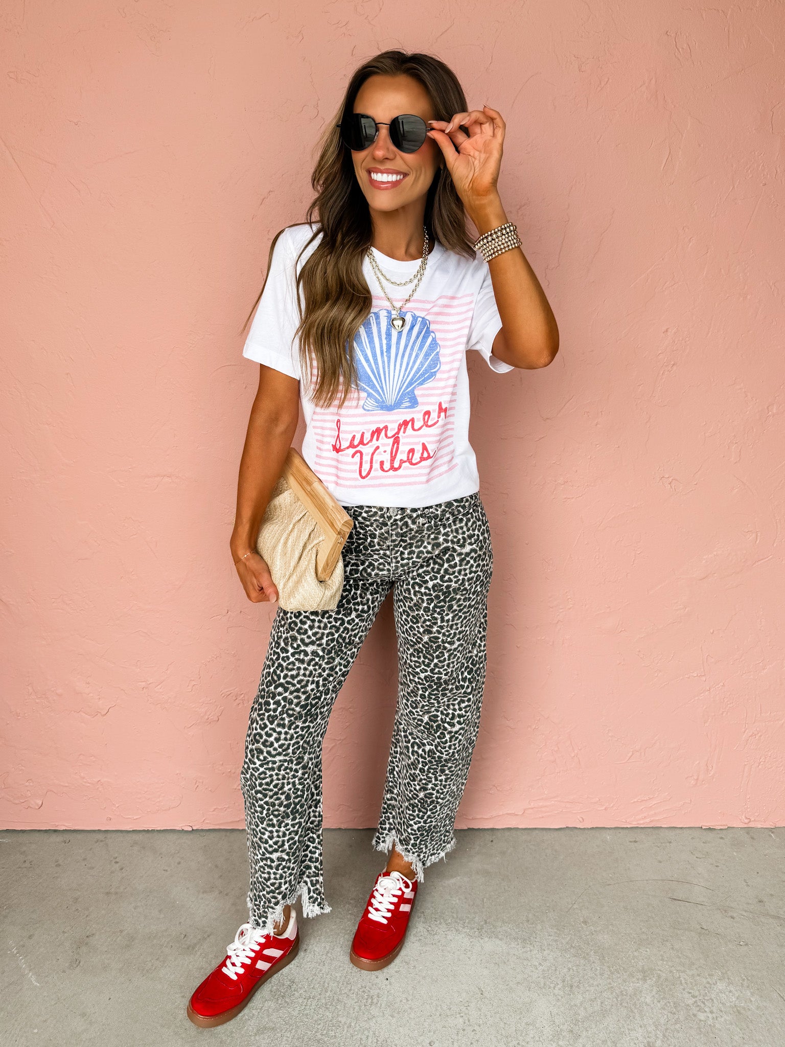Living Life Leopard Print Barrel Jeans