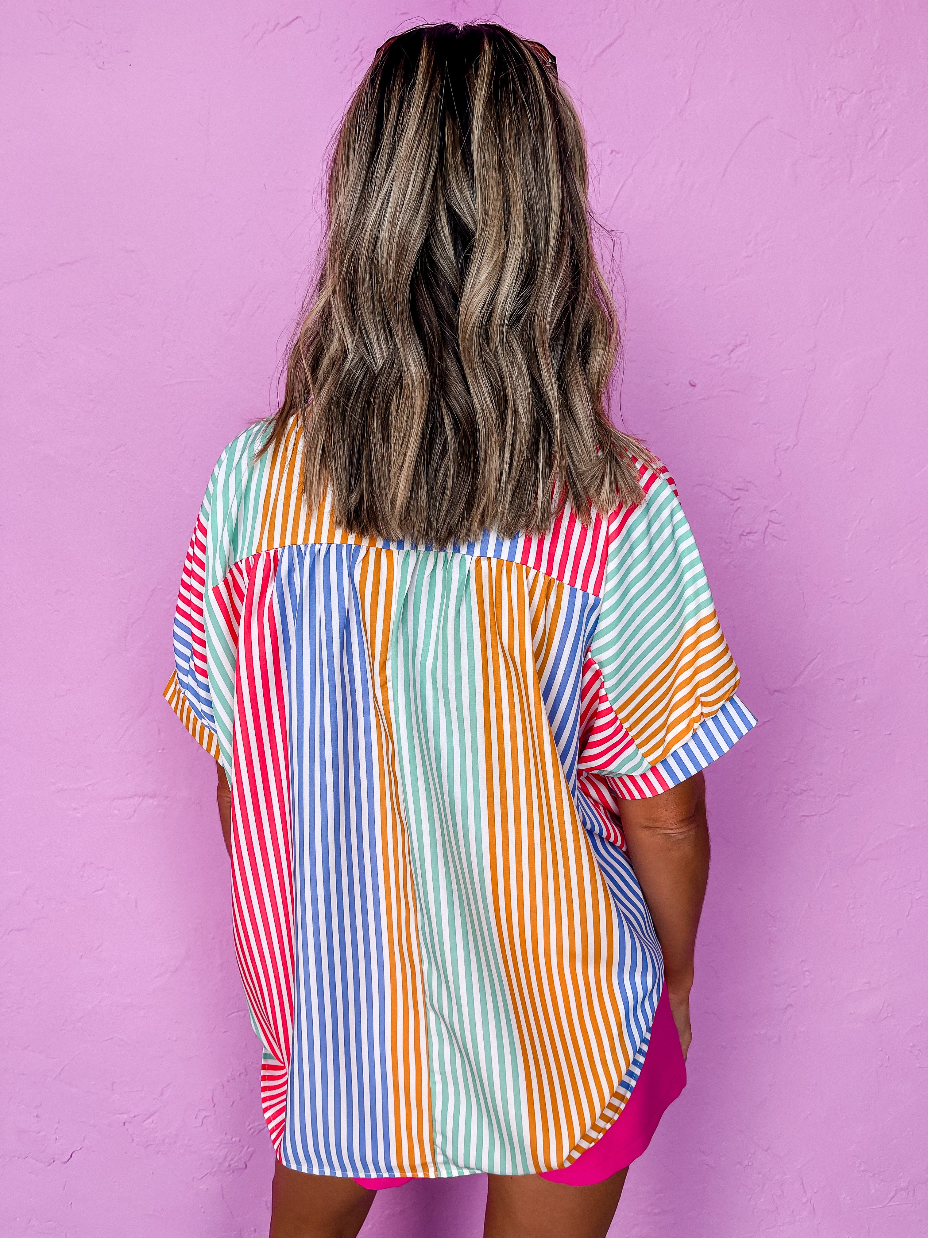 Sunday Fun Day Striped Button Front Top